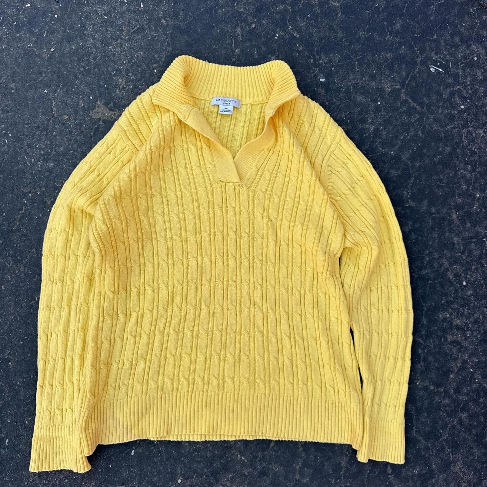 Liz Claiborne Vintage 90s Liz Claiborne Cable Knit Yellow Sweater Size XL Size XL / US 12-14 / IT 48-50 - 1 Thumbnail