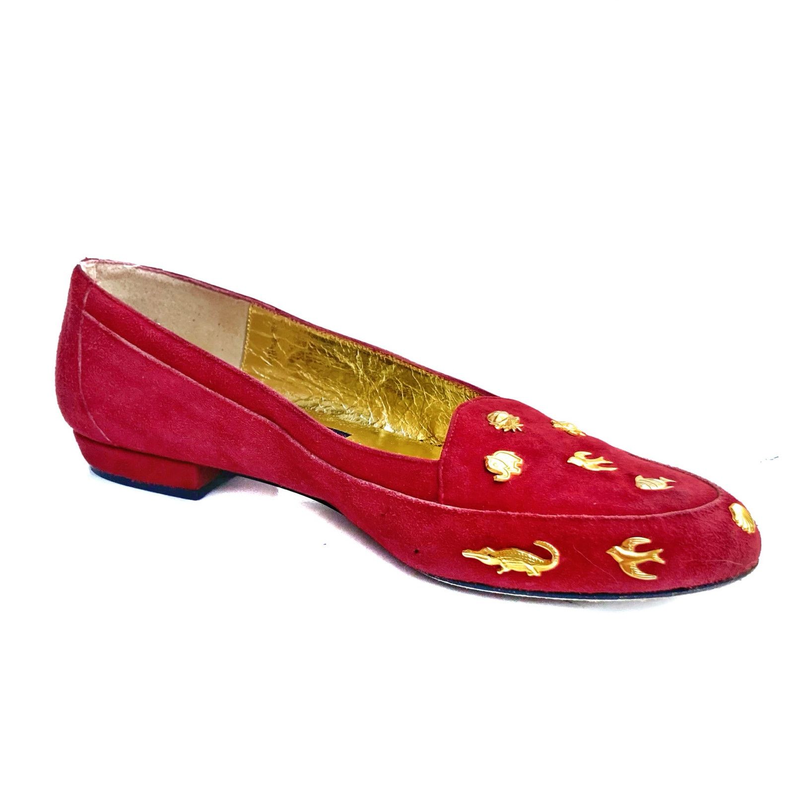 Vintage Vintage Zalo Red Suede Gold Charm Loafers | Handmade Spain Size US 7 / IT 37 - 20 Thumbnail