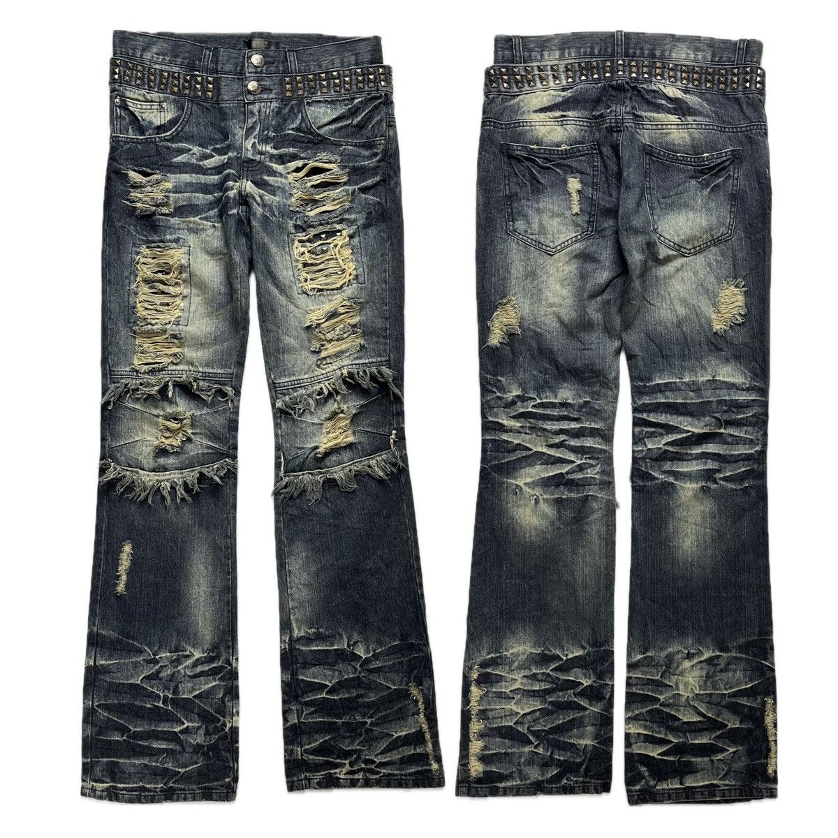 image of Avant Garde x Vintage Black Baccara Double Waist Distressed Denim in Navy, Men's (Size 31)