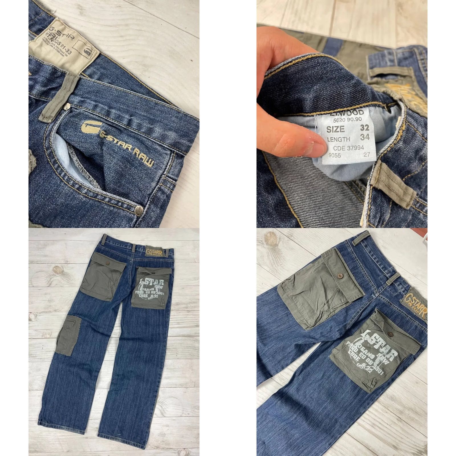 G-Star G-Star Raw Denim Jeans Mens 5-Pocket Patchwork Cargo Straight Blue Size 32 32in Inseam 32cm 41cm 83cm 90s Stars Vintage No N/A Size US 32 / EU 48 - 8 Thumbnail