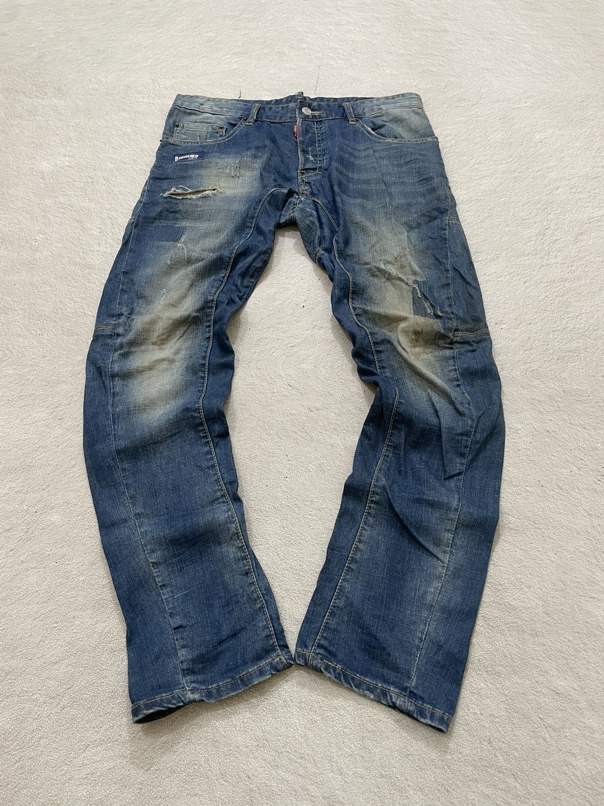 Japanese Brand 2000s Dsquared Patchwork Denim Ripped Mudwash Jeans Y2K Size US 33 - 1 Thumbnail