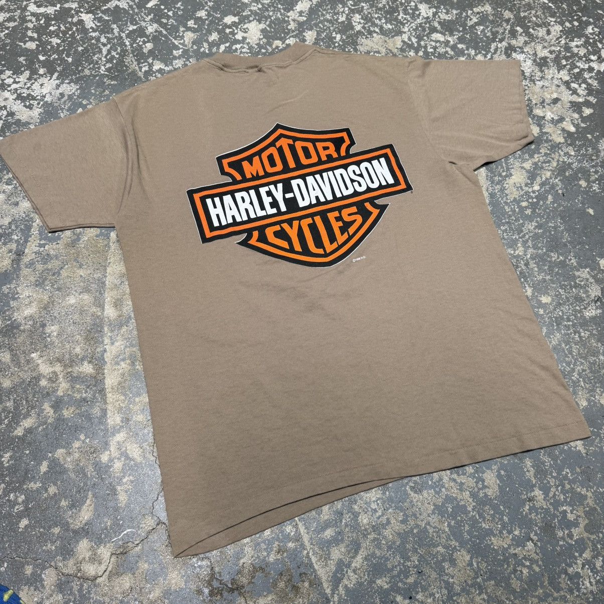 Vintage Vintage Harley Davidson Eagle Sunset Motorcycle Brown Tshirt Size US L / EU 52-54 / 3 - 11 Thumbnail