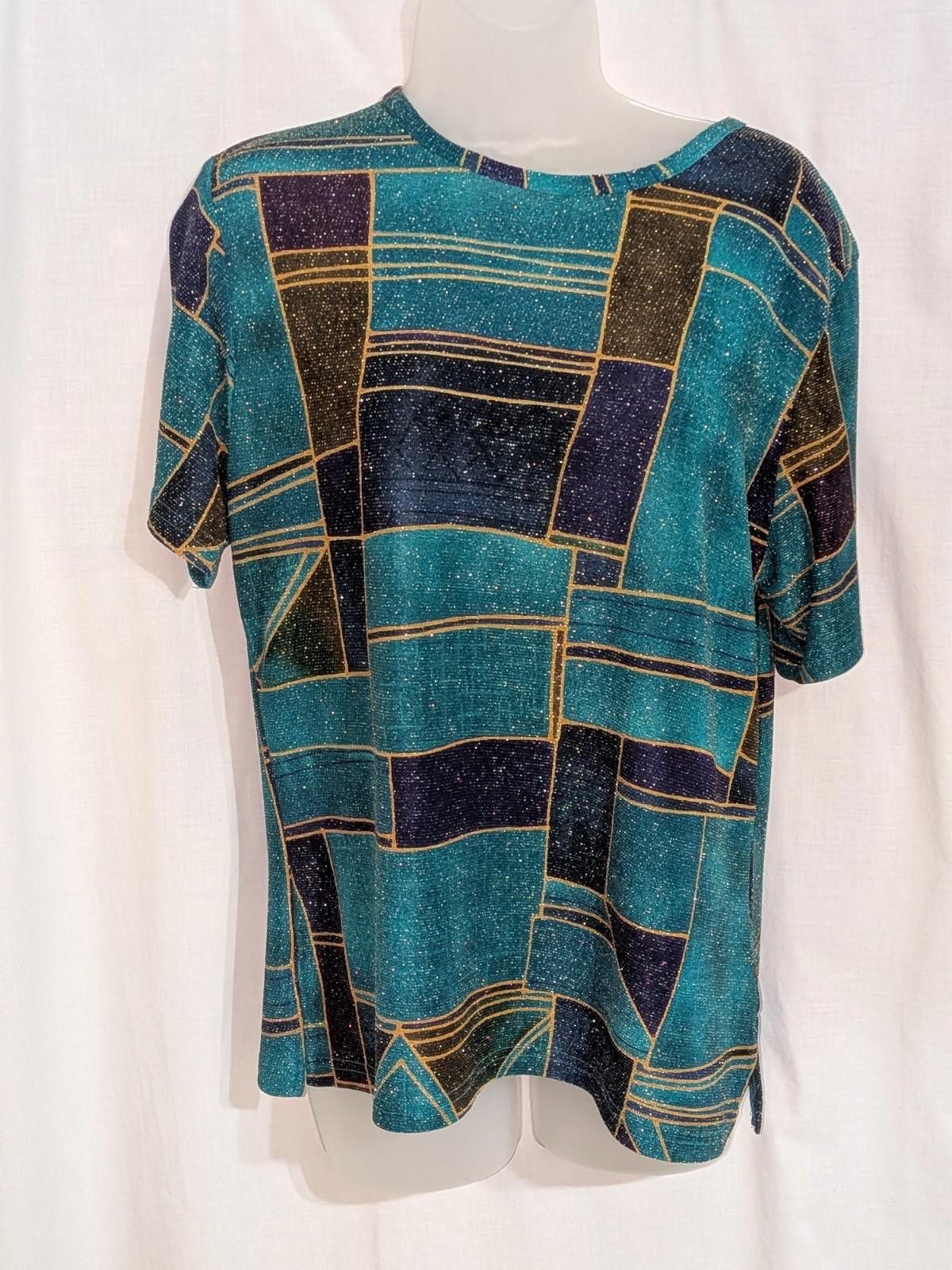 Designer VTG 90s Erin London Stretch Sparkly Color Block Shirt Sz M Size M / US 6-8 / IT 42-44 - 2 Thumbnail