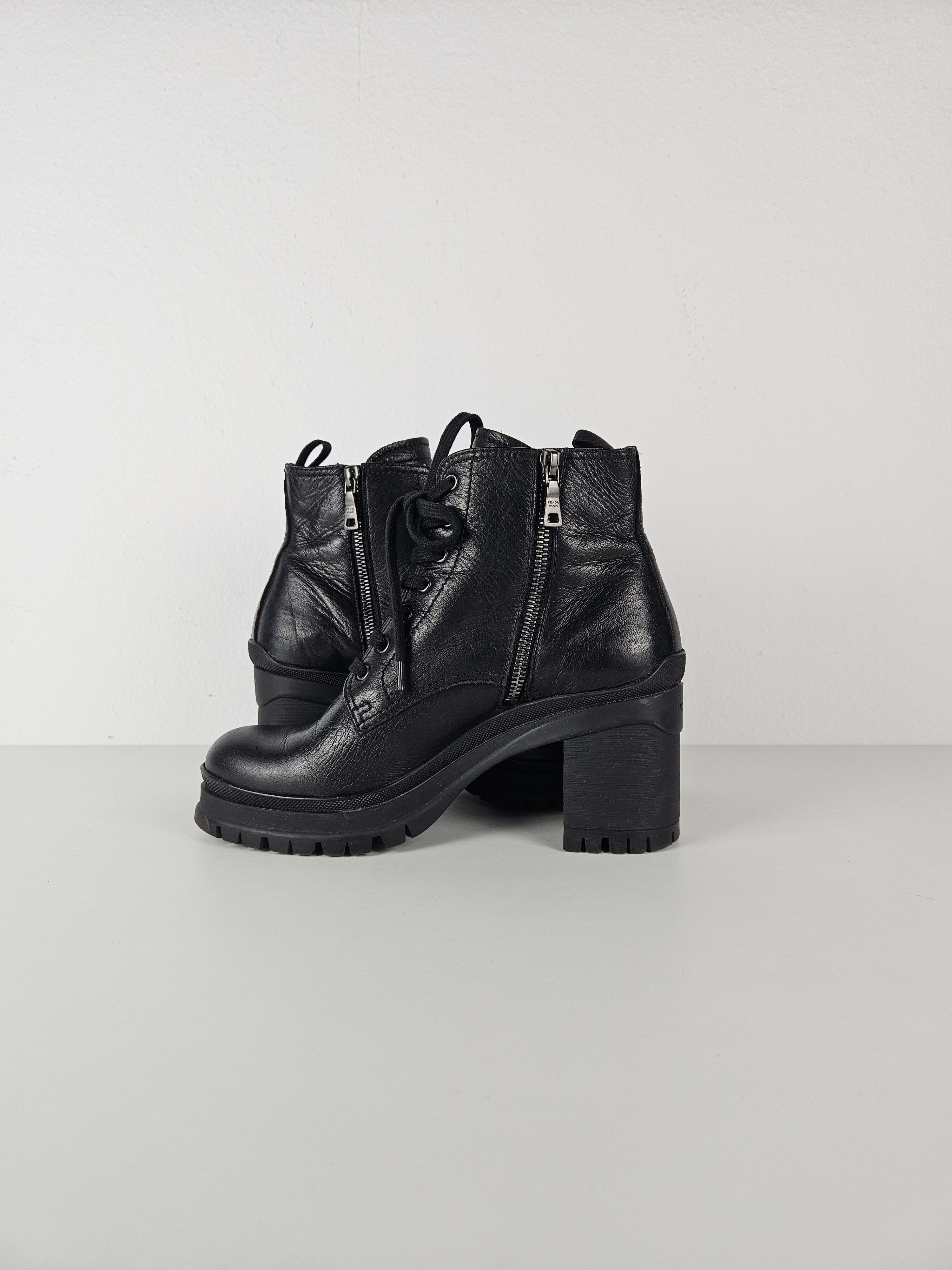 Prada Prada lace up block heel notched sole ankle boots Size US 8.5 / IT 38.5 - 10 Thumbnail