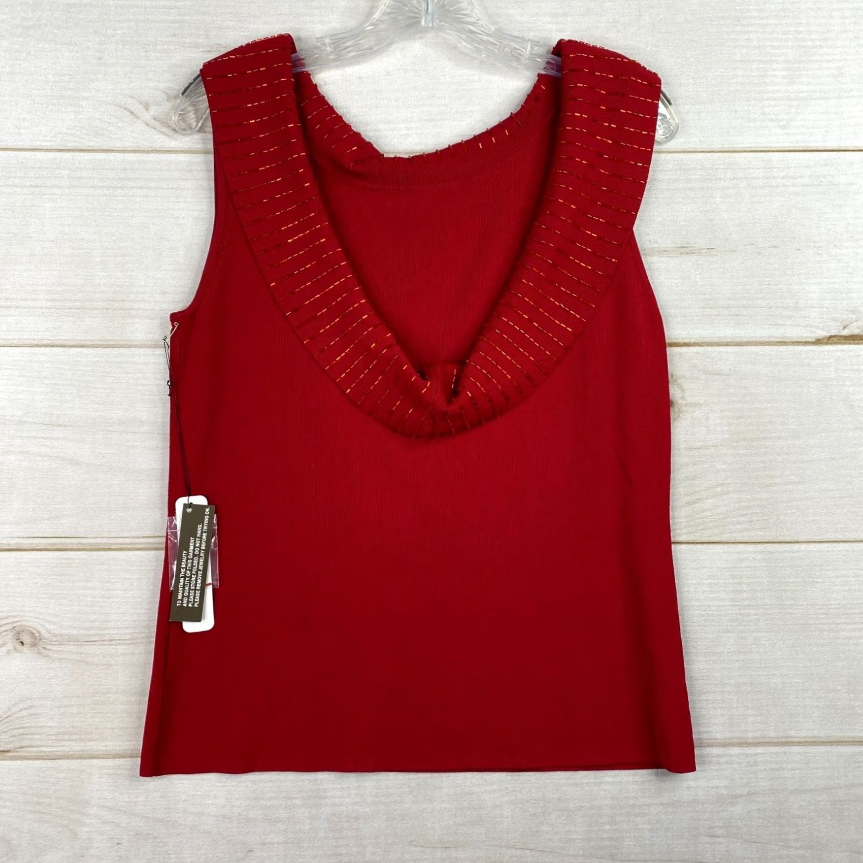 Vintage Michelle Nicole Top Womens XL Red Beaded Scoop Back Slouch Neck Knit Blouse, NWT, Casual, XS? Size XL / US 12-14 / IT 48-50 - 5 Thumbnail