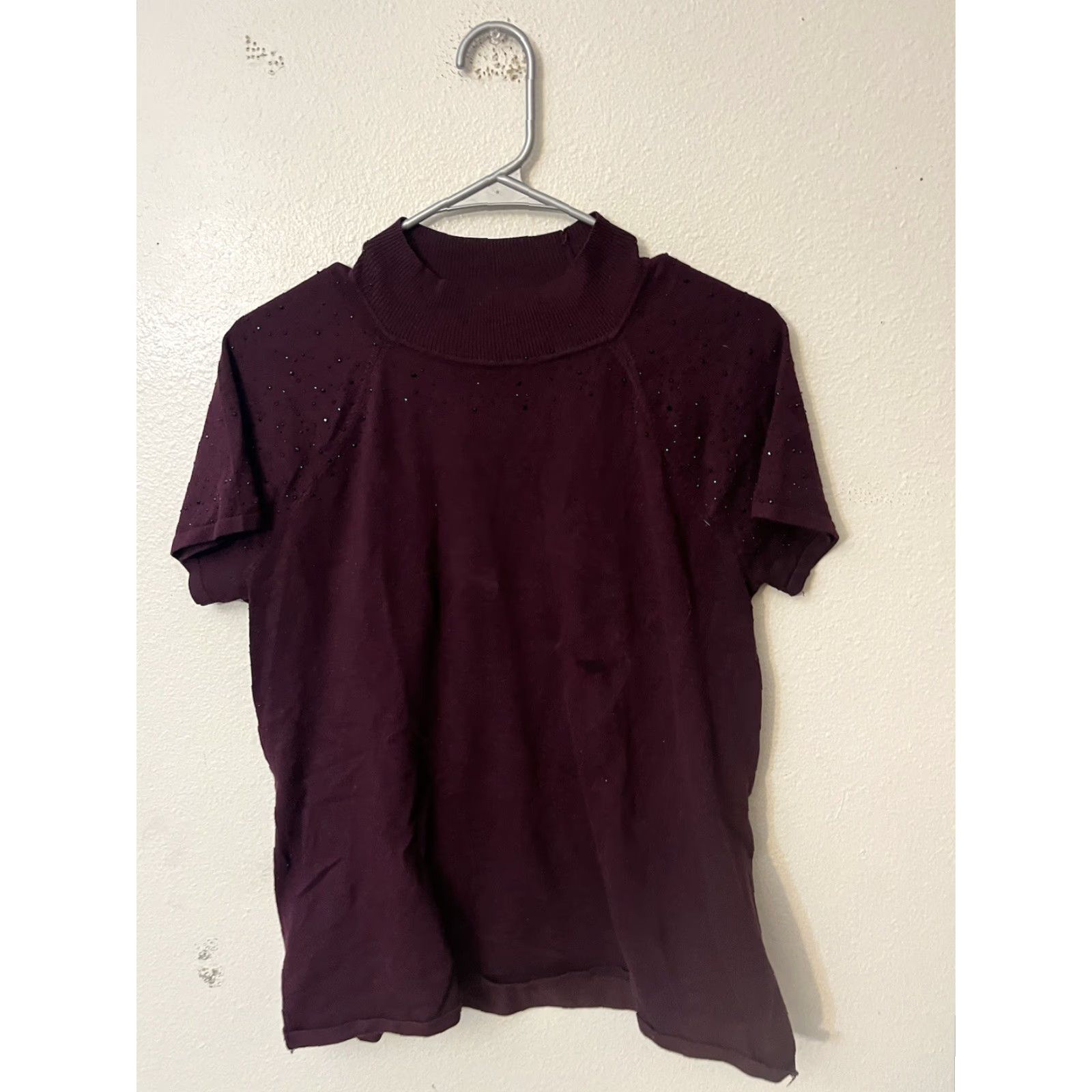 Vintage Cable & Gauge Womens Short Sleeve Sweater Top Maroon Large Size L / US 10 / IT 46 - 2 Thumbnail