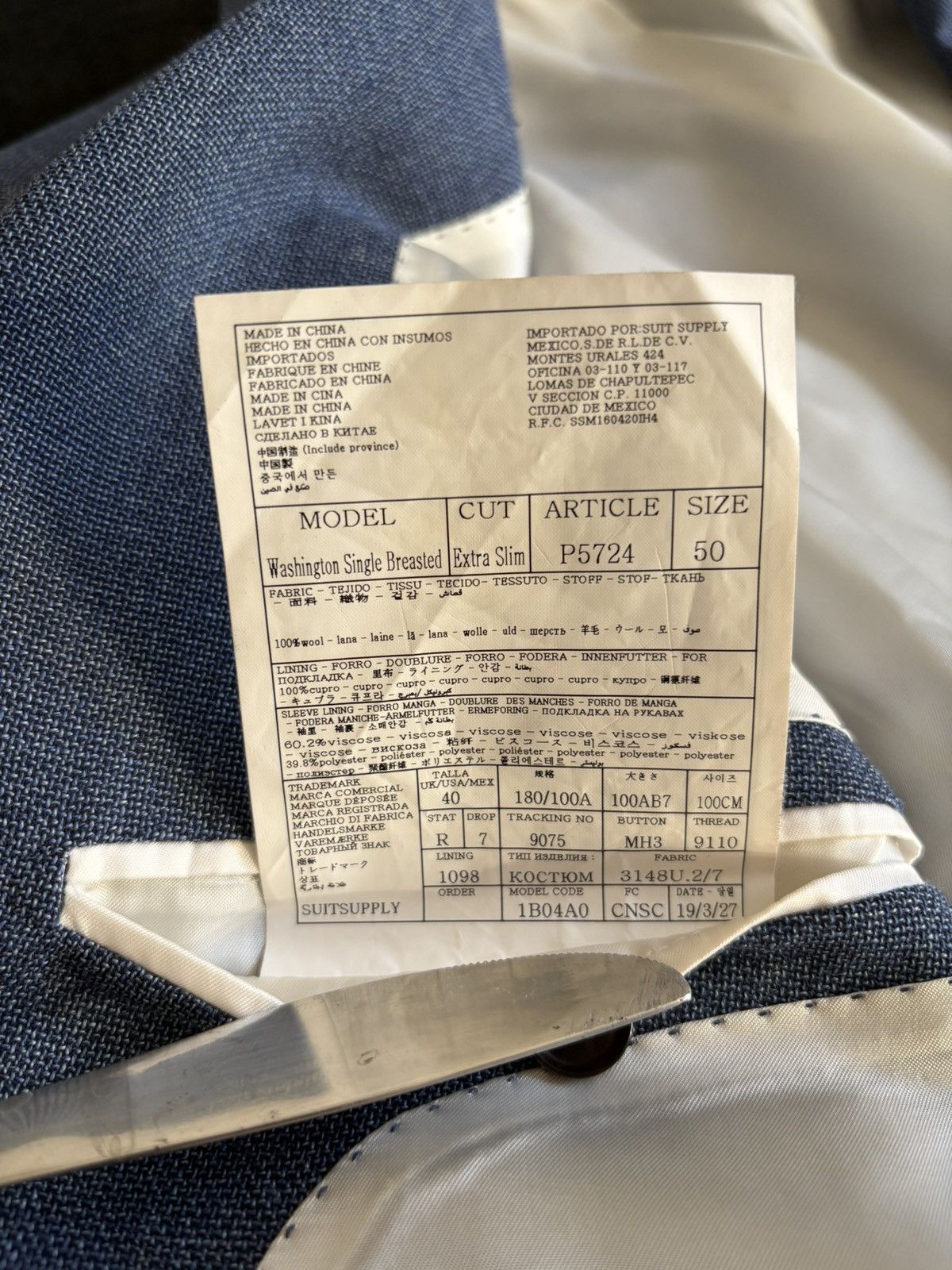 Designer × Suitsupply SuitSupply Washington Suit – Carlo Barbera Fabric | Size 50 Size 50L - 11 Thumbnail