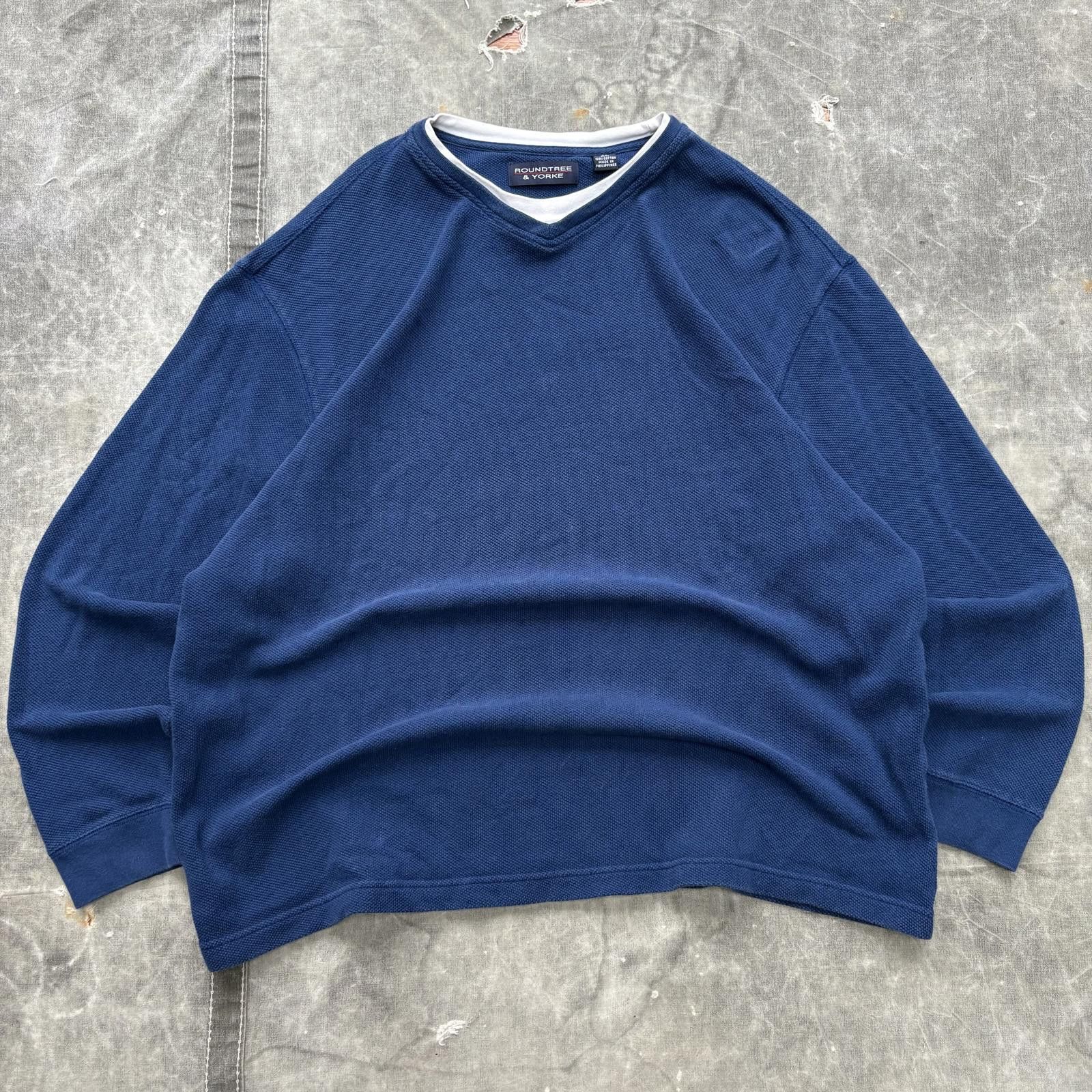 Vintage Y2K Blue Grunge Skater Thermal Waffle Knit Shirt