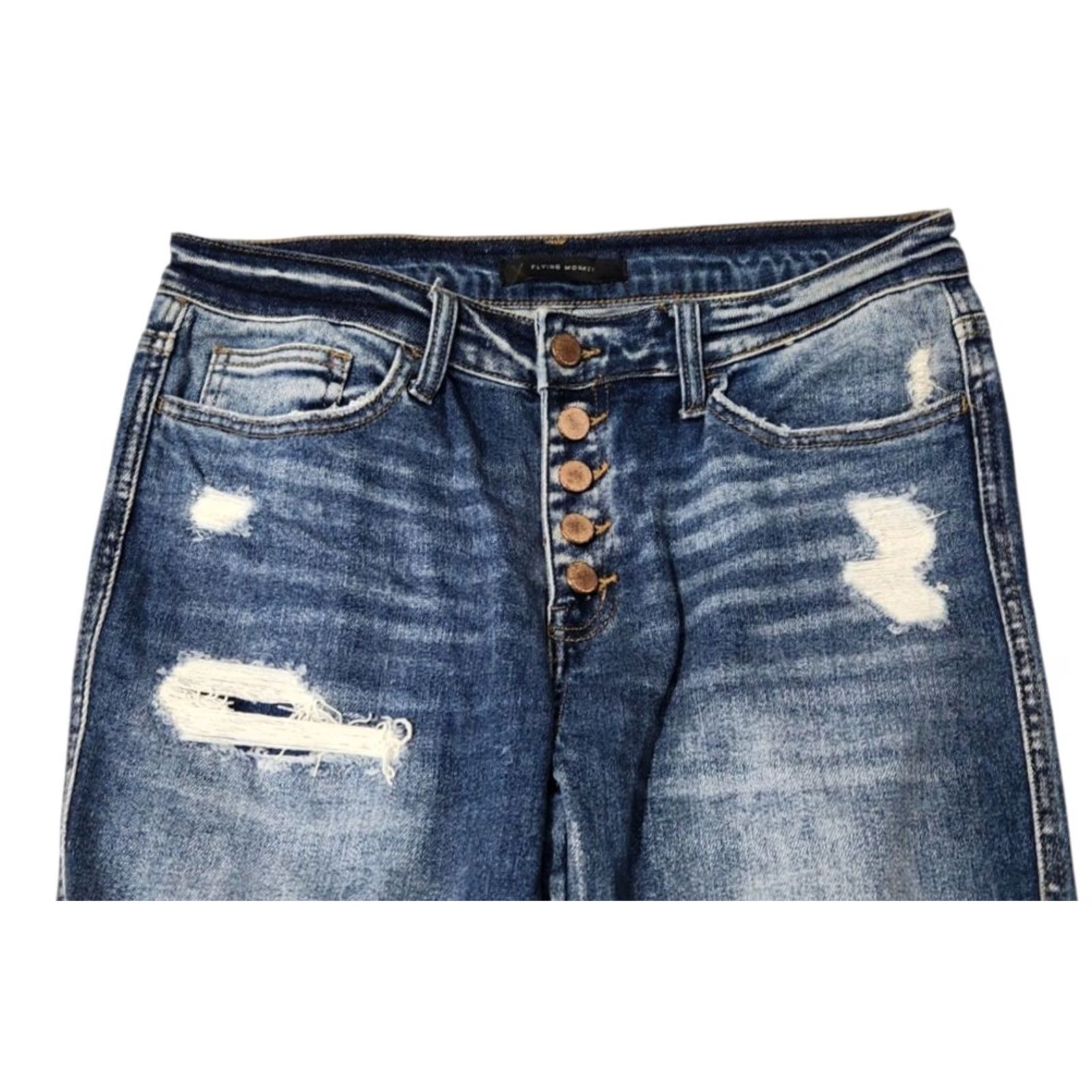 Vintage Flying Monkey Skinny Jeans Womens Size 30 Mid Rise Button Fly Distressed Ripped Blue Denim 5-Pocket 93% Cotton Blend Size 30" / US 8 / IT 44 - 3 Thumbnail