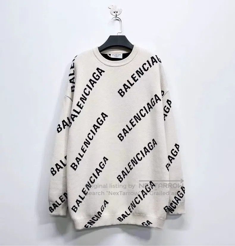 Balenciaga Balenciaga Light Beige Barrage Printed Logo Knit Sweater Size US S / EU 44-46 / 1 - 1 Thumbnail