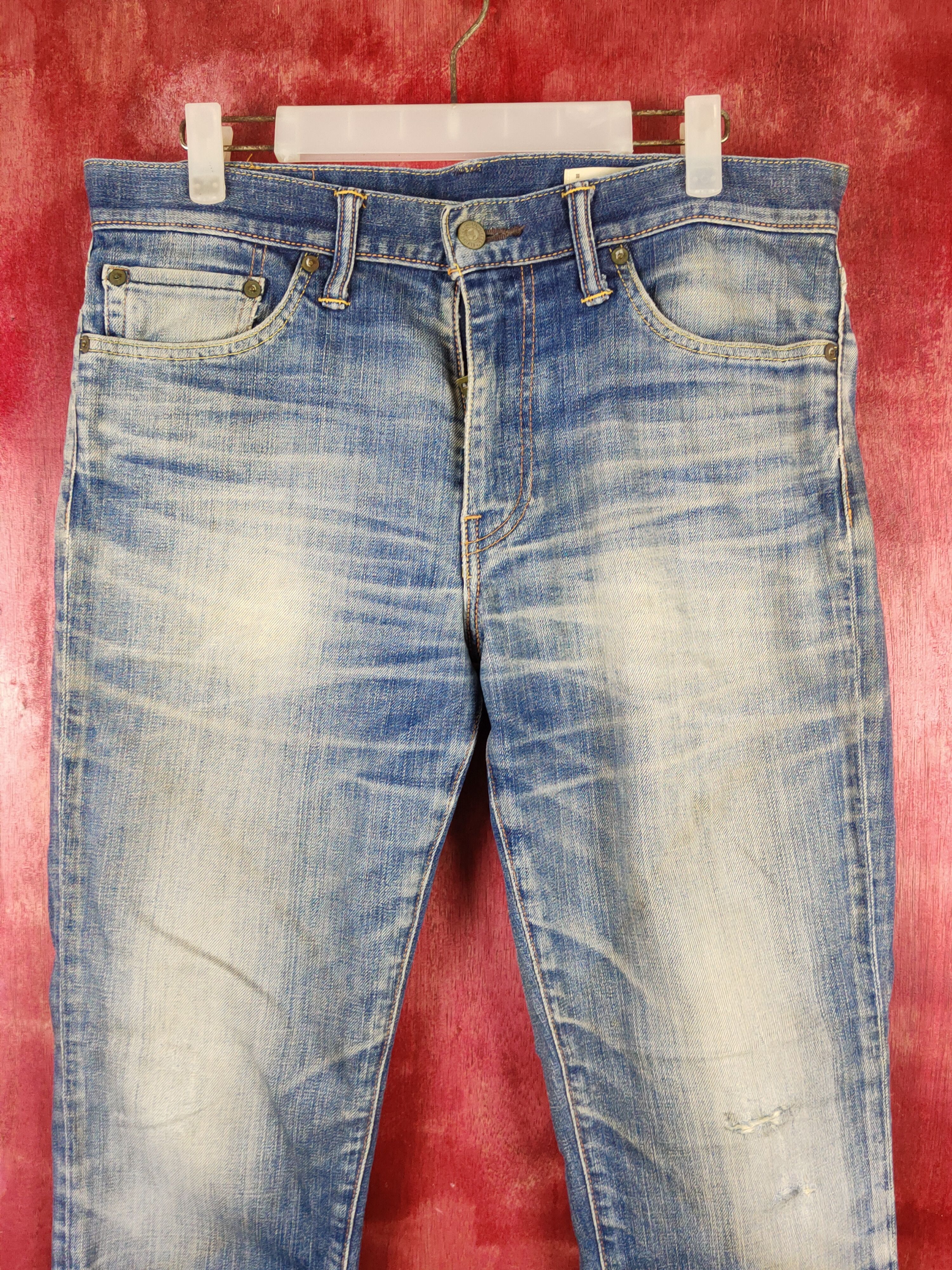 Japanese Brand Levi's Blue Faded Distressed Ripped Skinny Jeans #S1832 Size US 33 - 2 Thumbnail