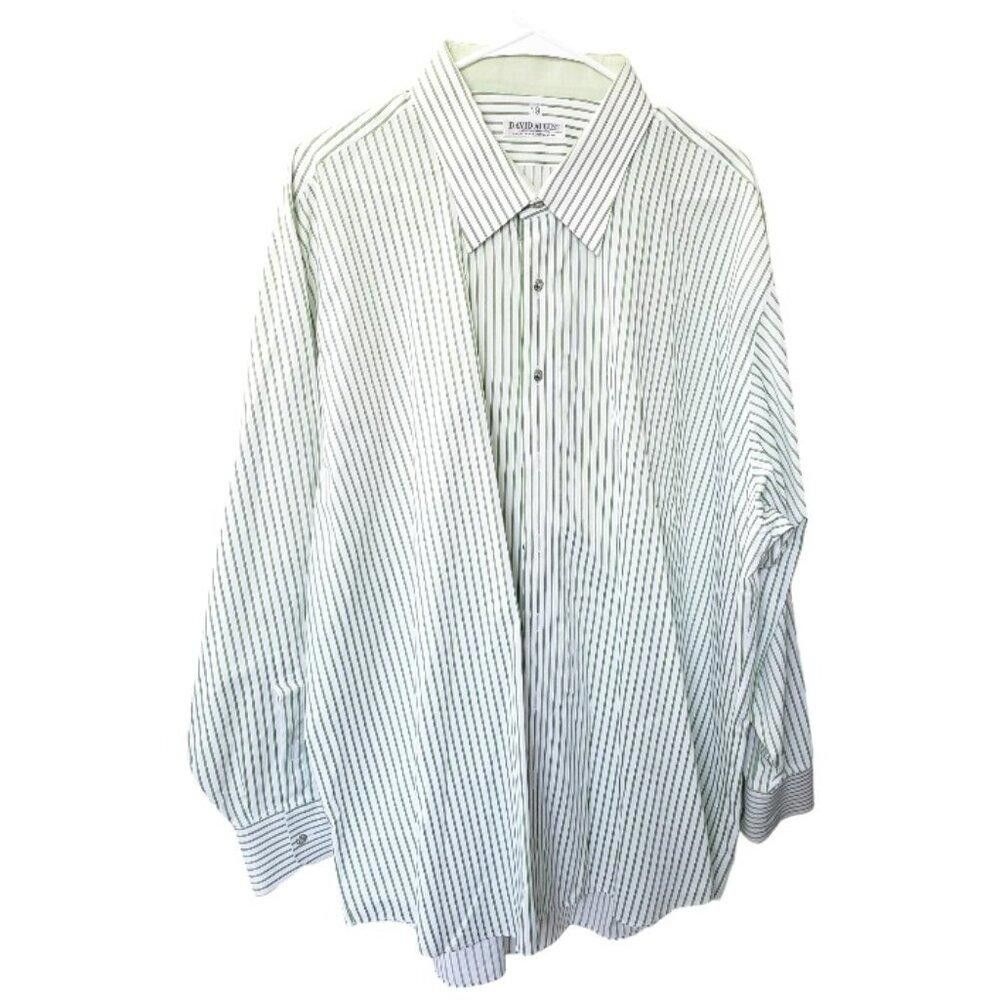 Designer CT1546 David August Green & White Striped Dress Shirt 19 Size 38R - 1 Thumbnail