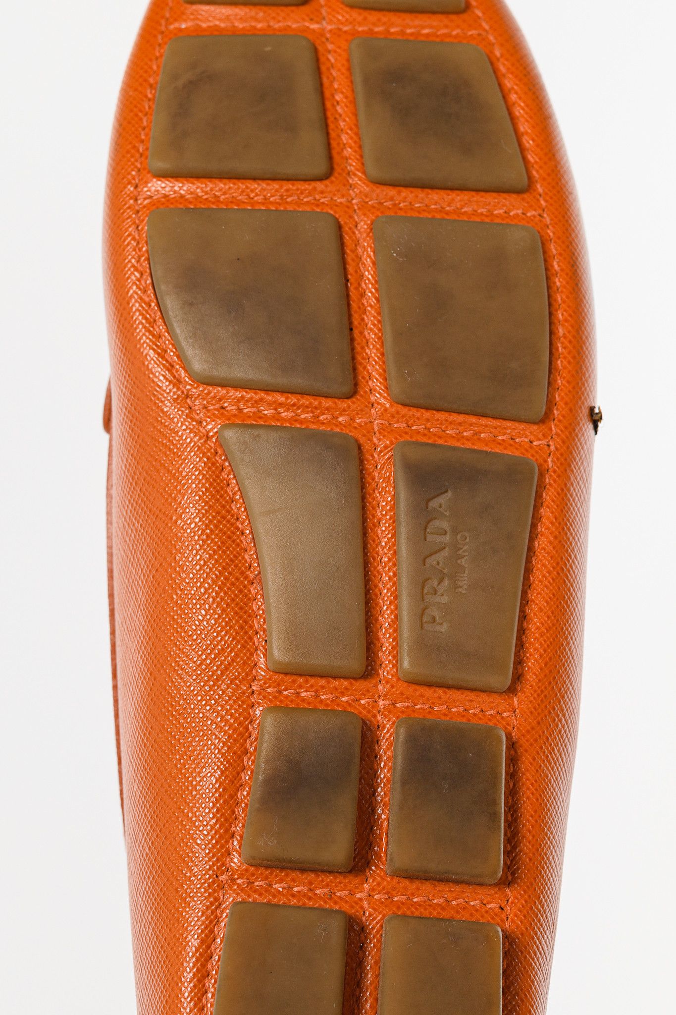 Prada Prada Orange Saffiano Leather Tassel-Bow Loafers Size US 7 / IT 37 - 6 Thumbnail