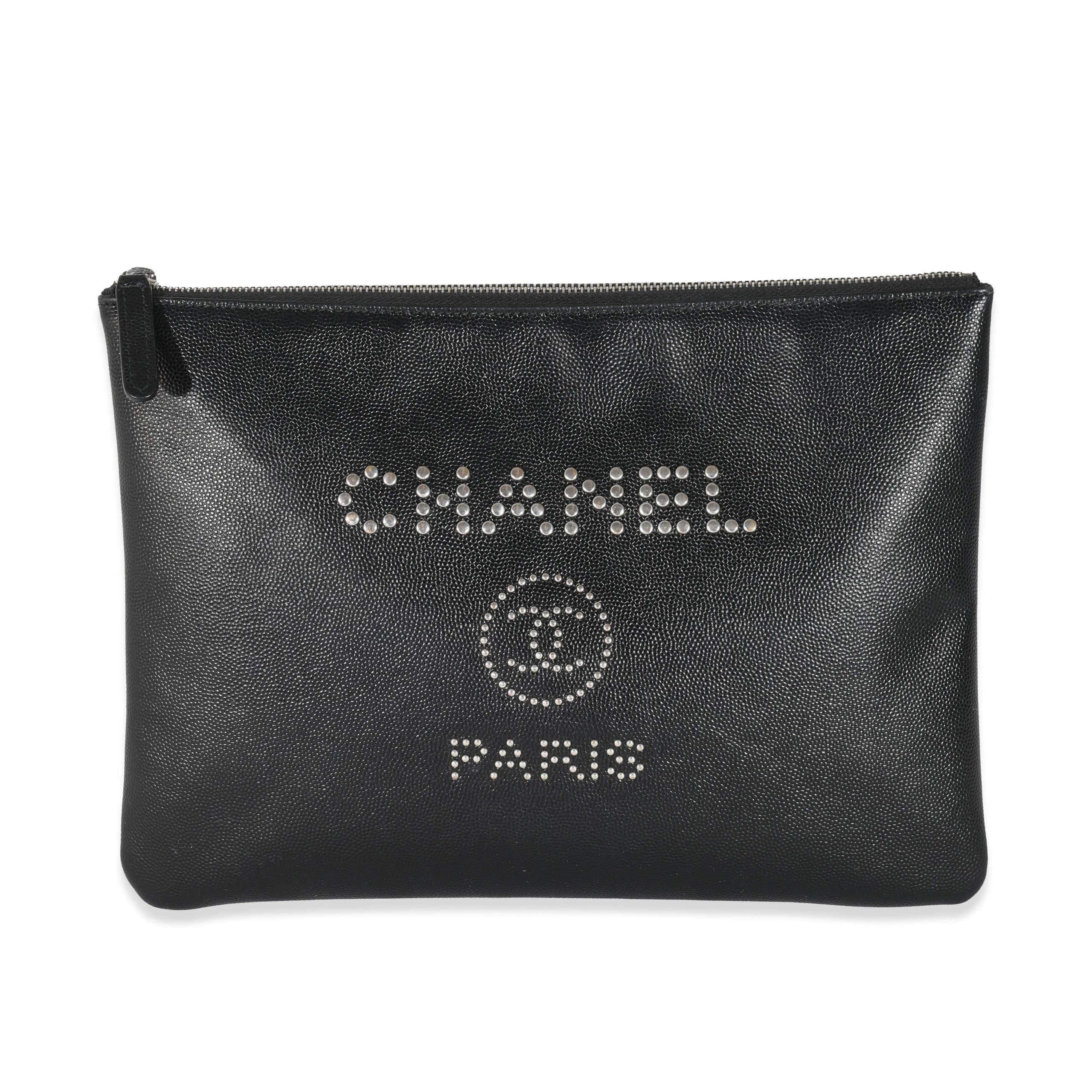 image of Chanel Black Caviar Studded Deauville Pouch, Women's
