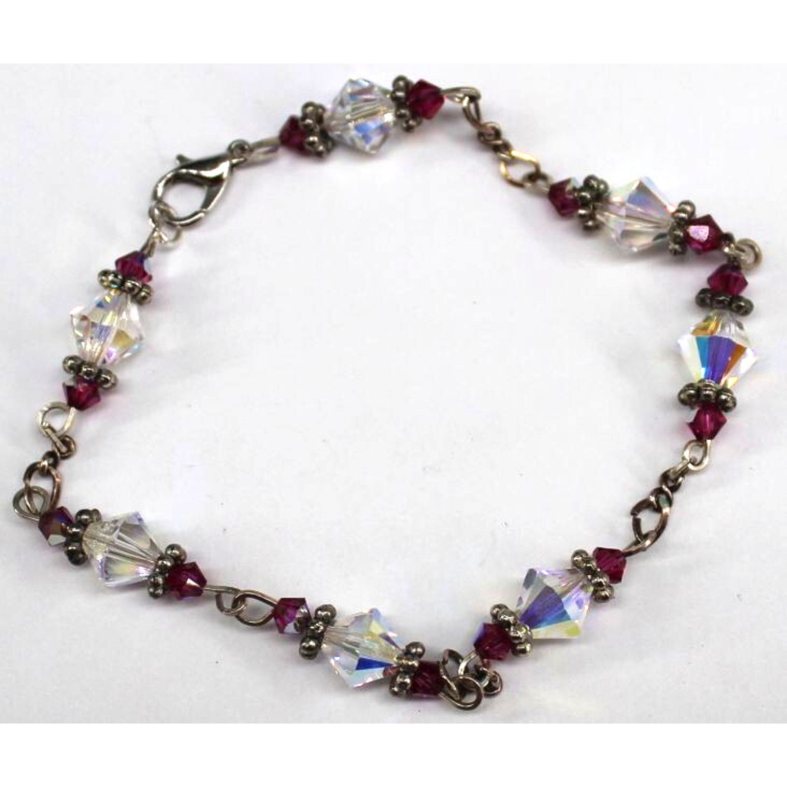 Other Bright Pink & Aurora Borealis Bicone Crystal Bracelet 8" Size ONE SIZE - 2 Thumbnail