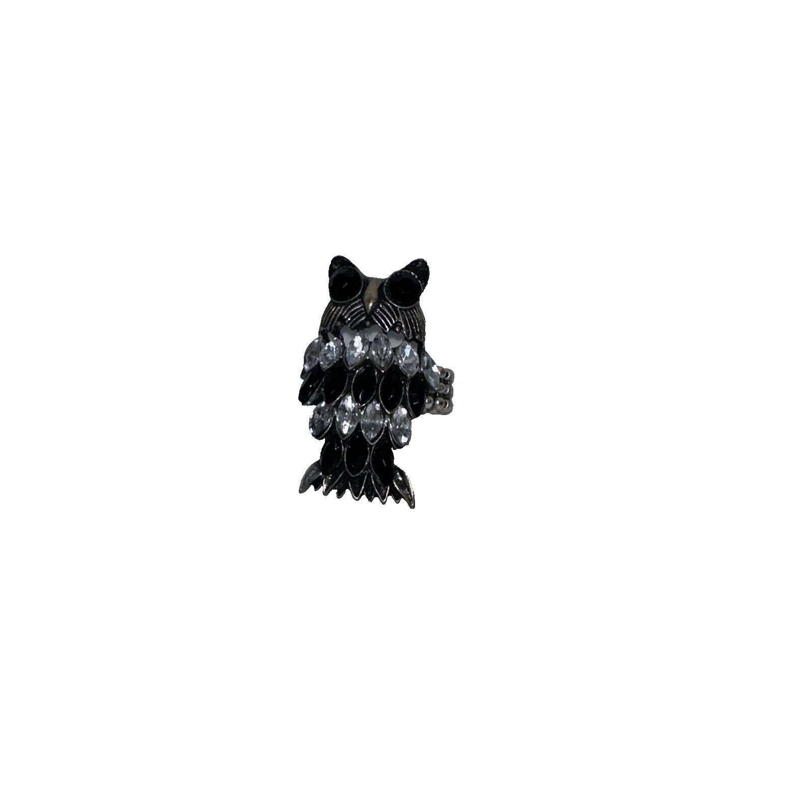 Other Vintage Gunmetal Owl Black Clear Rhinestones Stretch Ring Size ONE SIZE - 4 Thumbnail