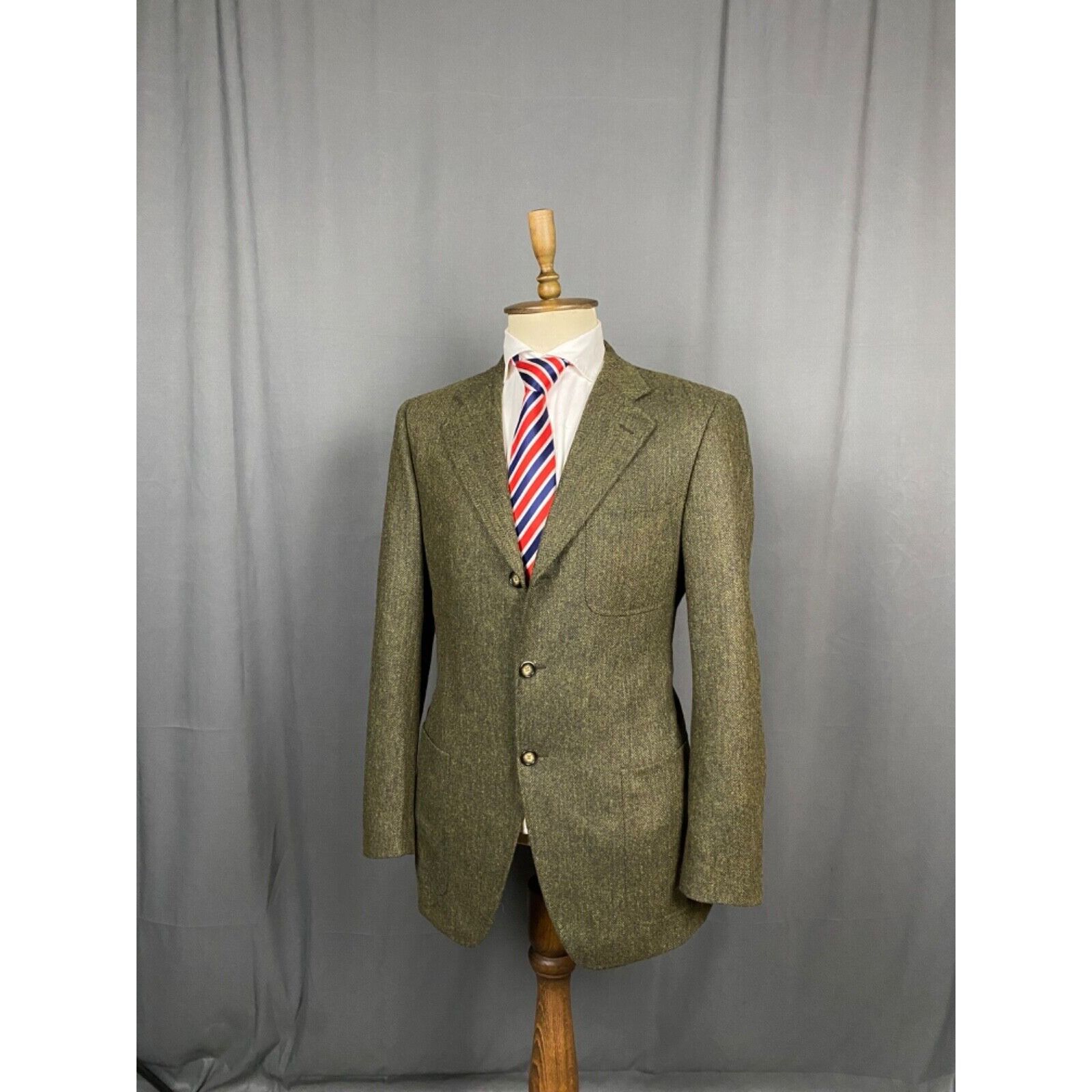 Caruso Raffaele Caruso Herringbone Men's Green Wool Blazer Sportcoa Size 50R - 15 Thumbnail