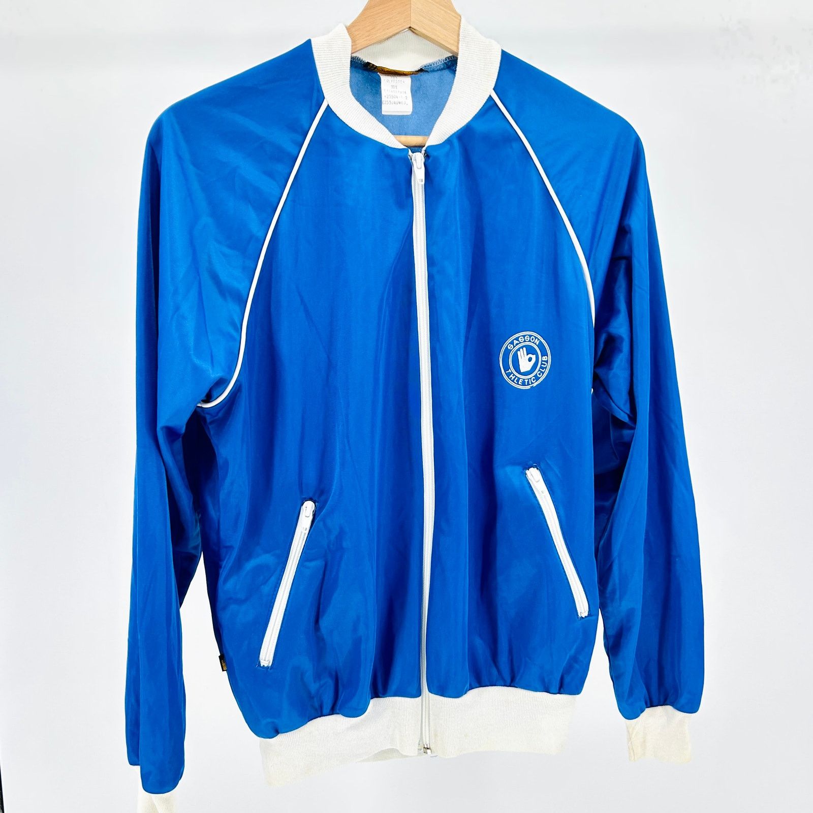 Vintage Vintage 80s Sasson Blue White Raglan Athletic Track Jacket Size M / US 6-8 / IT 42-44 - 1 Thumbnail