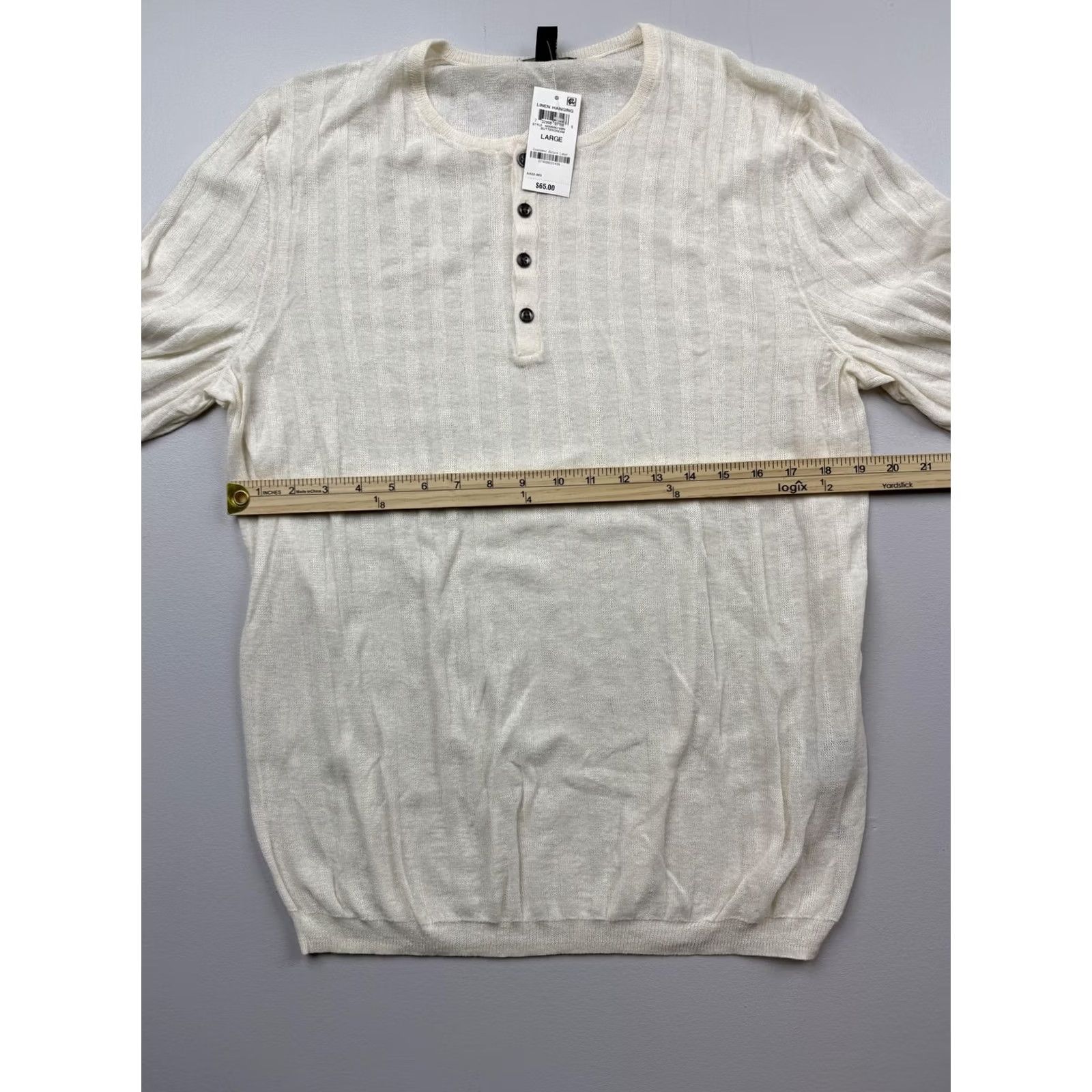 Alfani Alfani Mens Large White Linen Blend Henley Lightweight Knit Pullover Sweater Shirt Sleeve Long Knit Crew Neck Casual Spring Size US L / EU 52-54 / 3 - 6 Thumbnail