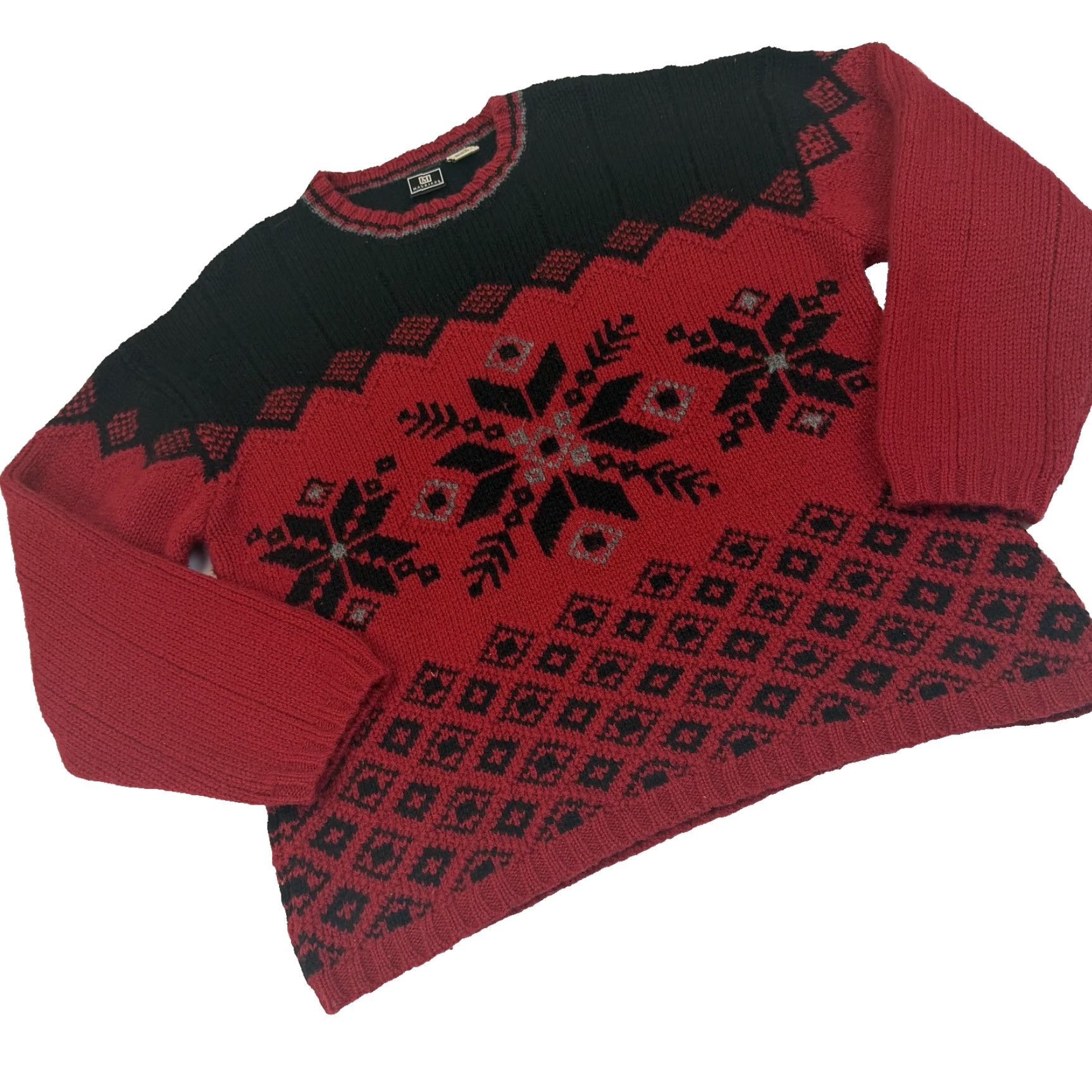 Vintage VTG Maurices Sweater Womens Large Red Wool Fair Isle Ski Christmas Snowflake Size L / US 10 / IT 46 - 2 Thumbnail