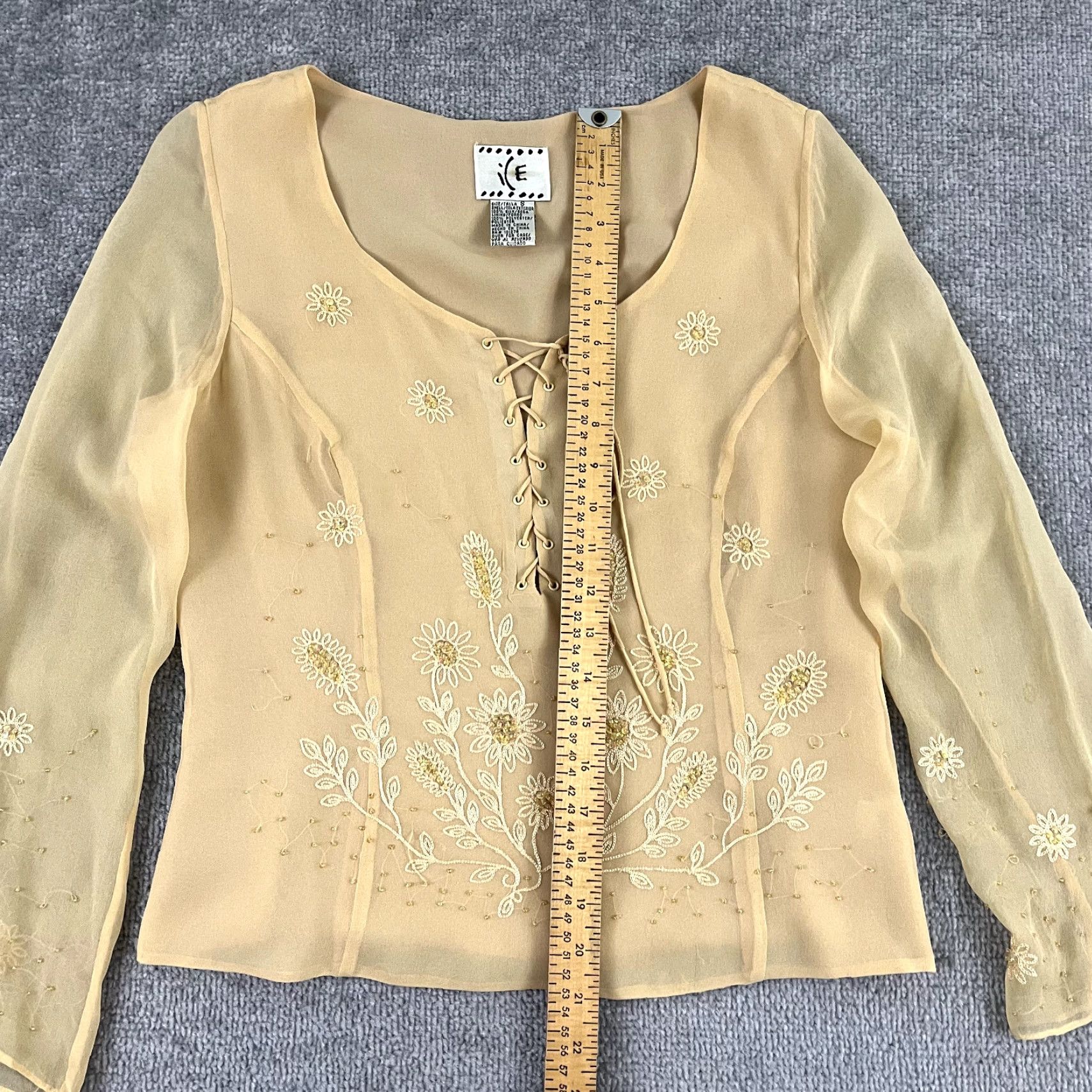 Vintage ICE Women’s Silk Blouse Small Brown Sheer Floral Lace Casual Shirt, Bohemian, Vintage-Inspired Size S / US 4 / IT 40 - 4 Thumbnail