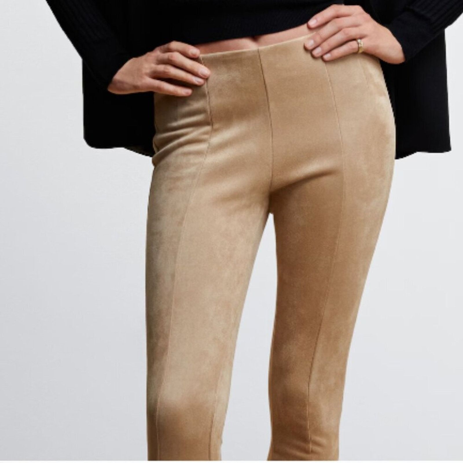Mango Mango MNG Suede Leggings Beige Tan Pants NWT Large Size 34" / US 12 / IT 48 - 4 Thumbnail