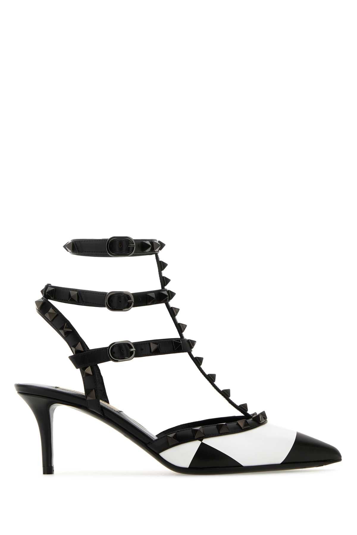image of Valentino Garavani Two-Tone Leather Rockstud Pumps Shoes, Women's (Size 7)