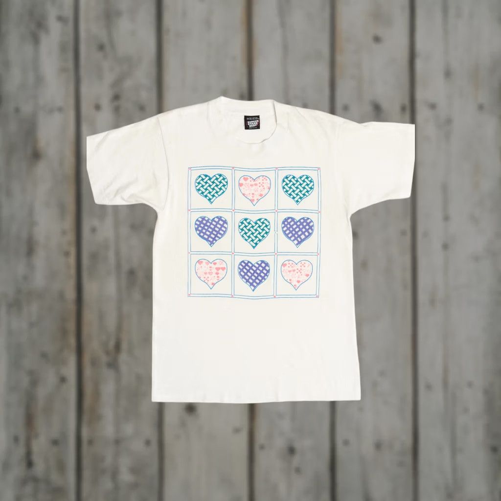 Vintage VINTAGE Screen Stars T-Shirt White Medium 90s Neon Hearts Embossed Print Single Stitch Size US M / EU 48-50 / 2 - 1 Thumbnail