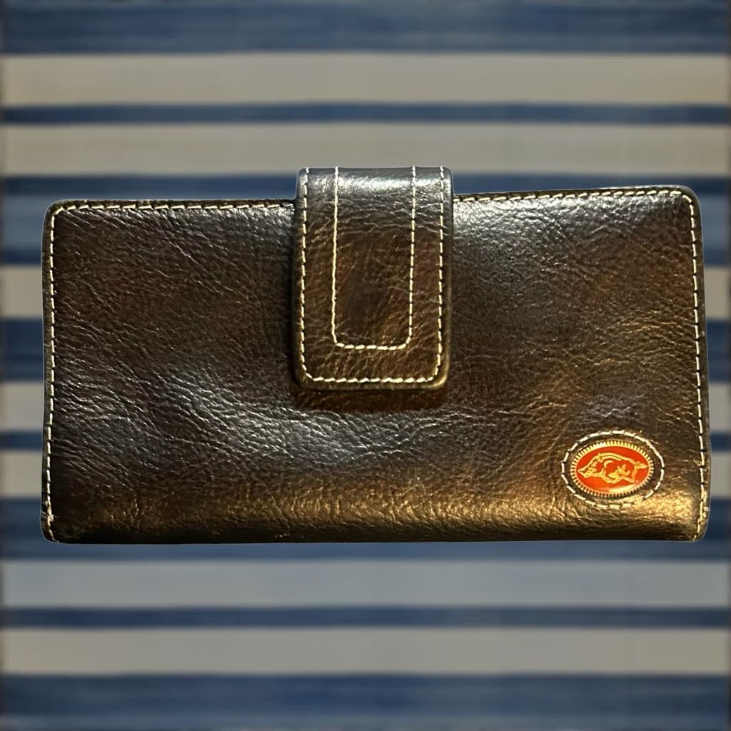 Fossil VINTAGE Fossil Wallet Long Live Vintage Black Leather Arkansas Razorbacks Bifold Women's Wallet Zip-Around Logo City Credit Card Folding Size ONE SIZE - 1 Thumbnail