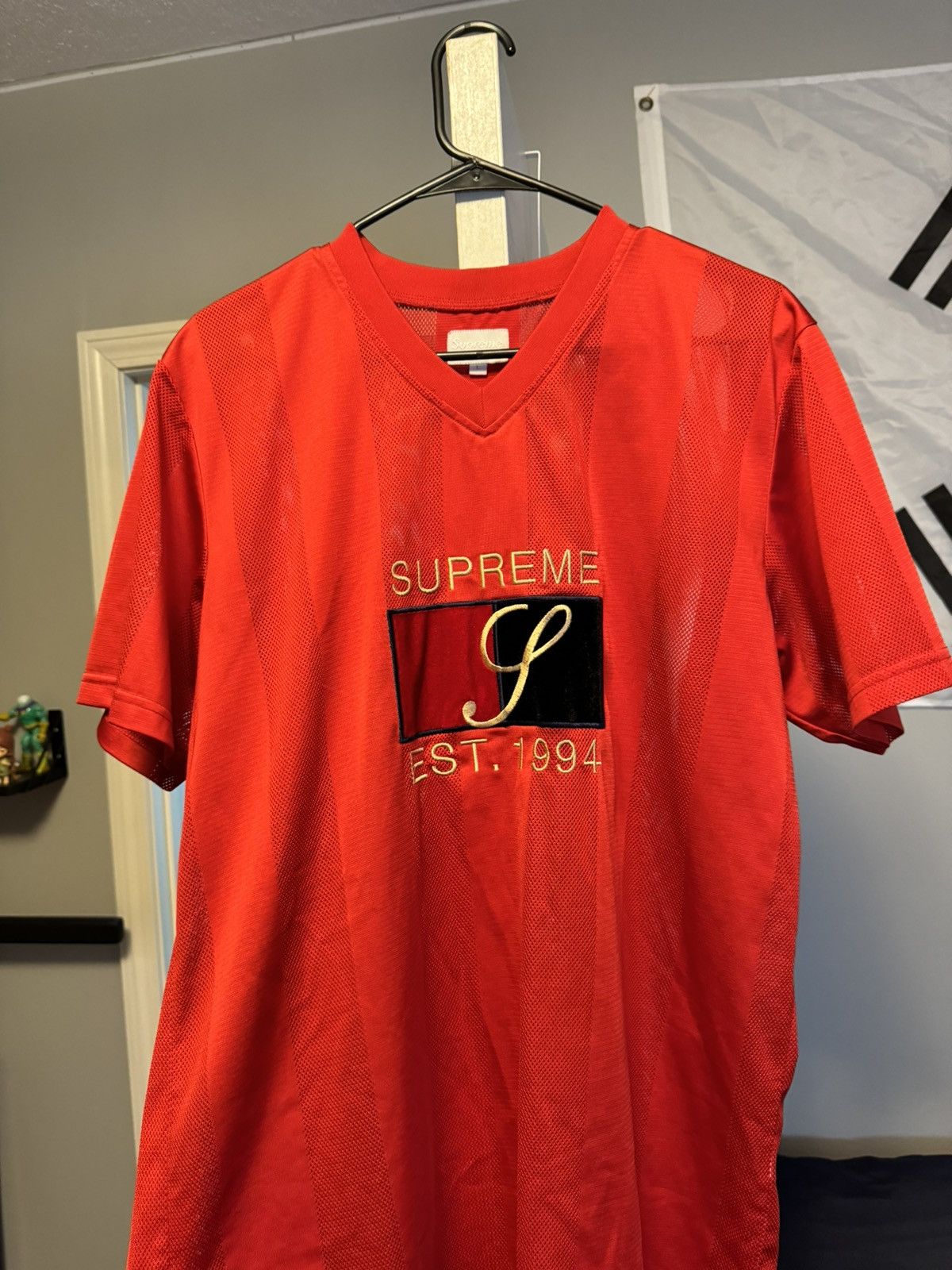 Supreme Supreme Velvet Logo Mesh Stripe Top Size US L / EU 52-54 / 3 - 1 Thumbnail