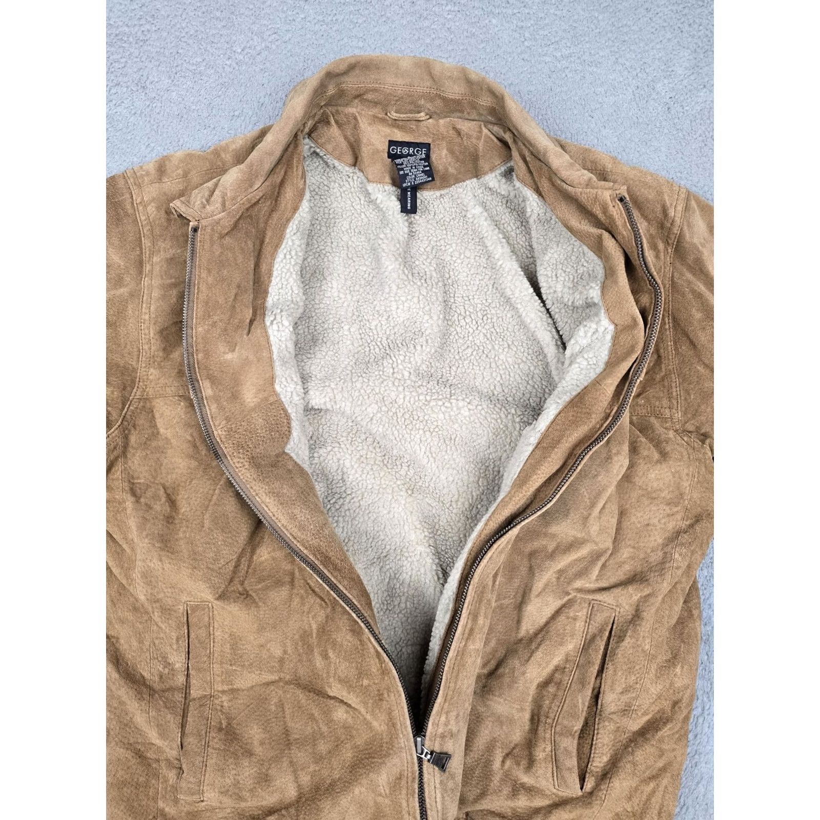 George George Leather Jacket - Large Mens Camel Sherpa Zip Front Coat Size US L / EU 52-54 / 3 - 6 Thumbnail