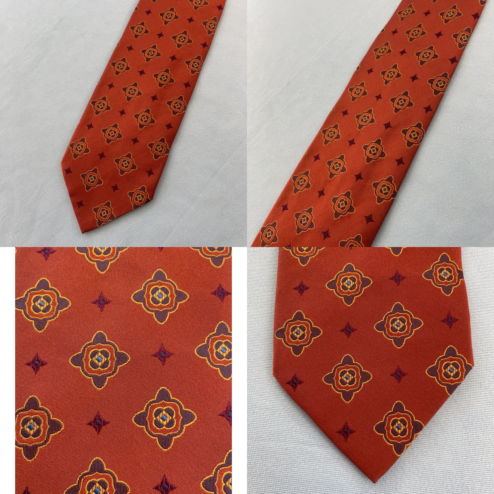 Brooks Brothers VINTAGE Brooks Brothers Tie Geometric Deco MCM Burnt Orange Silk 4x59" Wide Necktie Mens Tie Size ONE SIZE - 8 Thumbnail