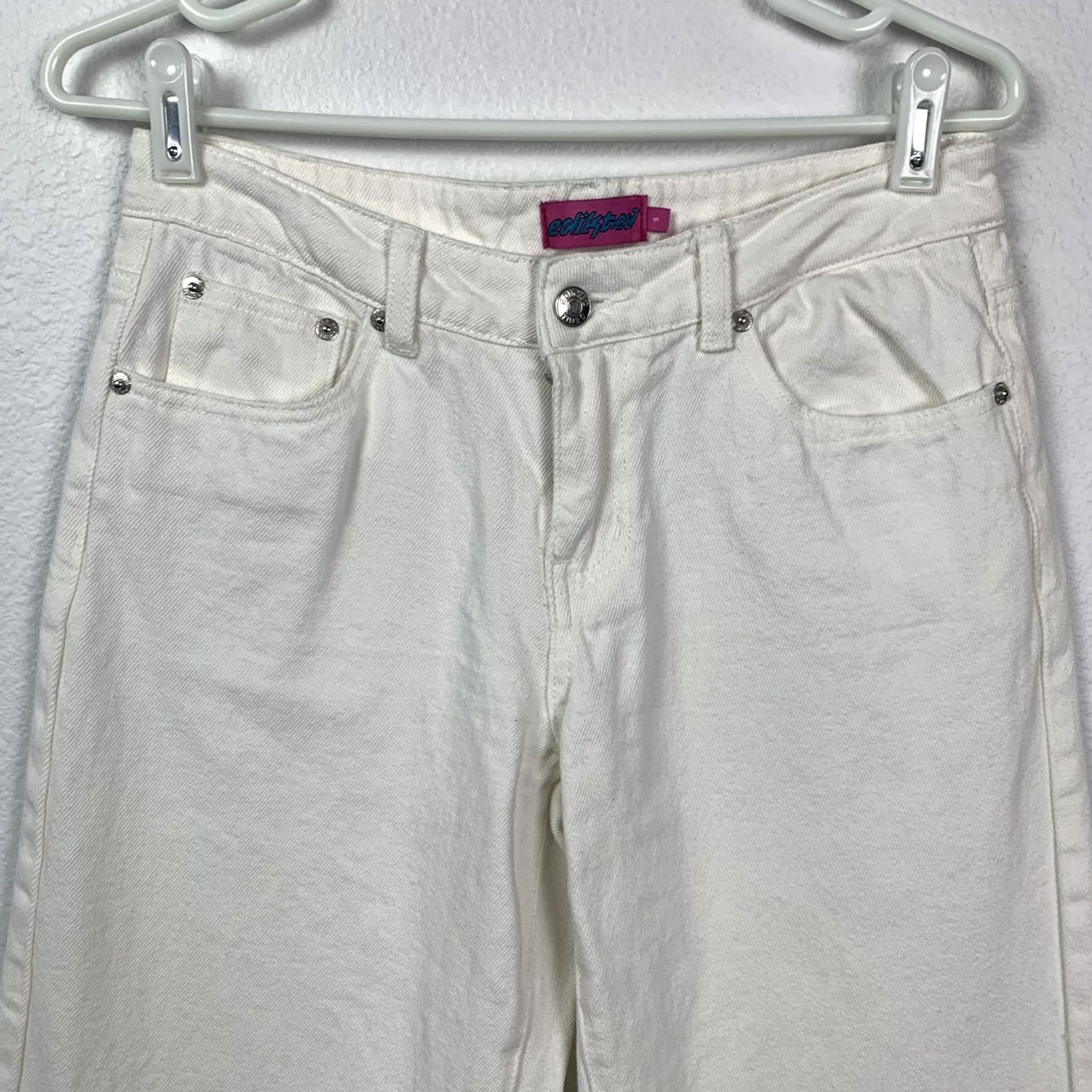 Vintage Edikted Women's White Denim Jeans Size S High Rise 5-Pocket Pocketed Wide-Leg Size 28" / US 6 / IT 42 - 2 Thumbnail