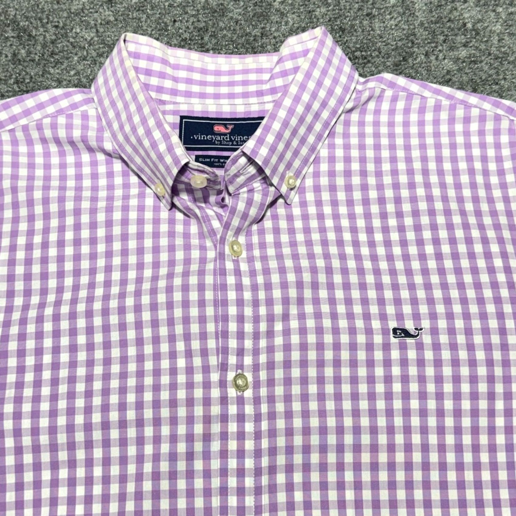 Vineyard Vines Vineyard Vines Slim Fit Whale Shirt Mens XL Purple White Gingham Check Button-Up Collared Long Sleeve Size US XL / EU 56 / 4 - 2 Thumbnail
