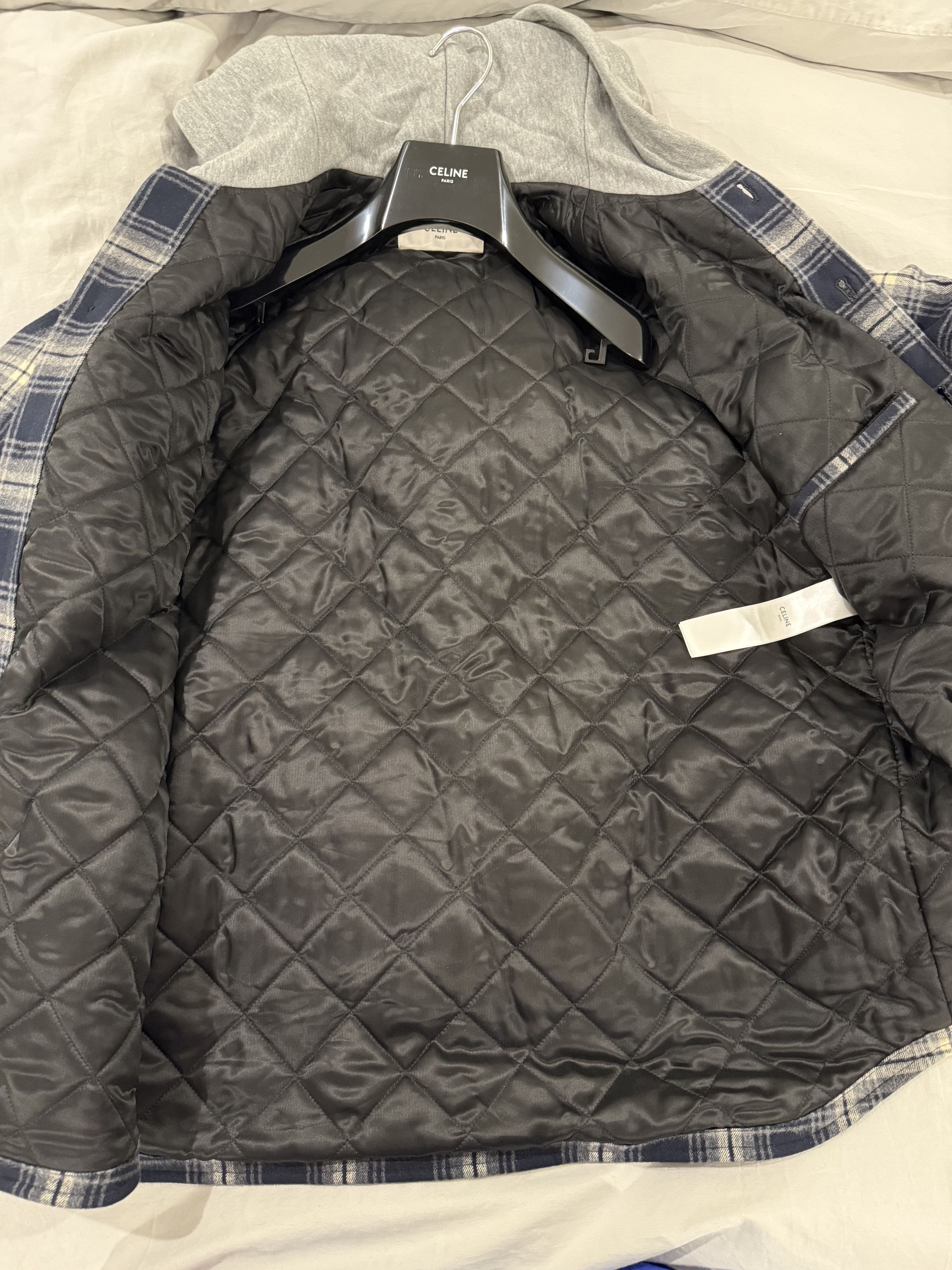 Celine Hooded Overshirt in checked cotton Navy Size US S / EU 44-46 / 1 - 3 Thumbnail