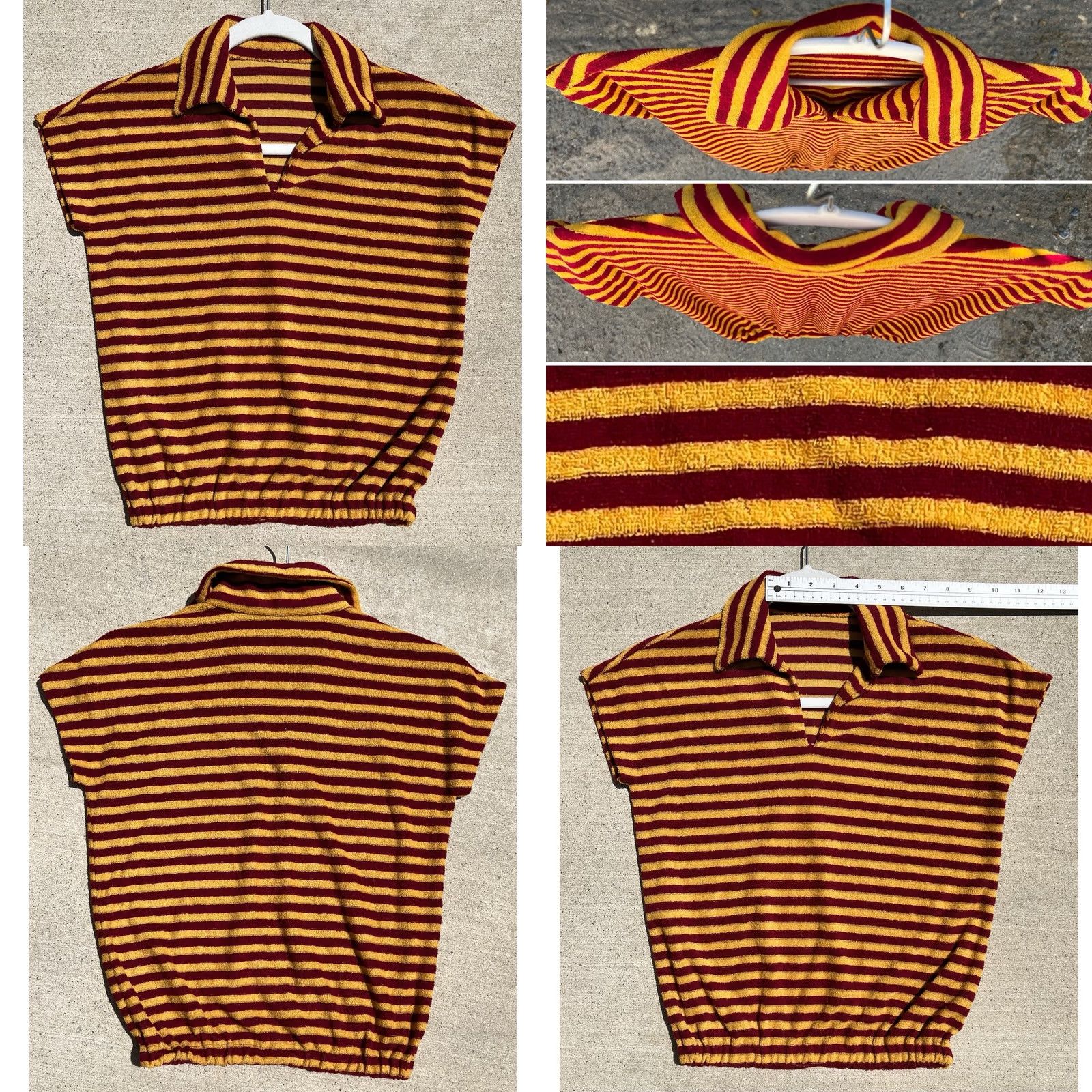 Vintage VINTAGE Shirt Golden Yellow Burgundy Striped Polo Top S/M 60s 70s Mod Size S / US 4 / IT 40 - 9 Thumbnail