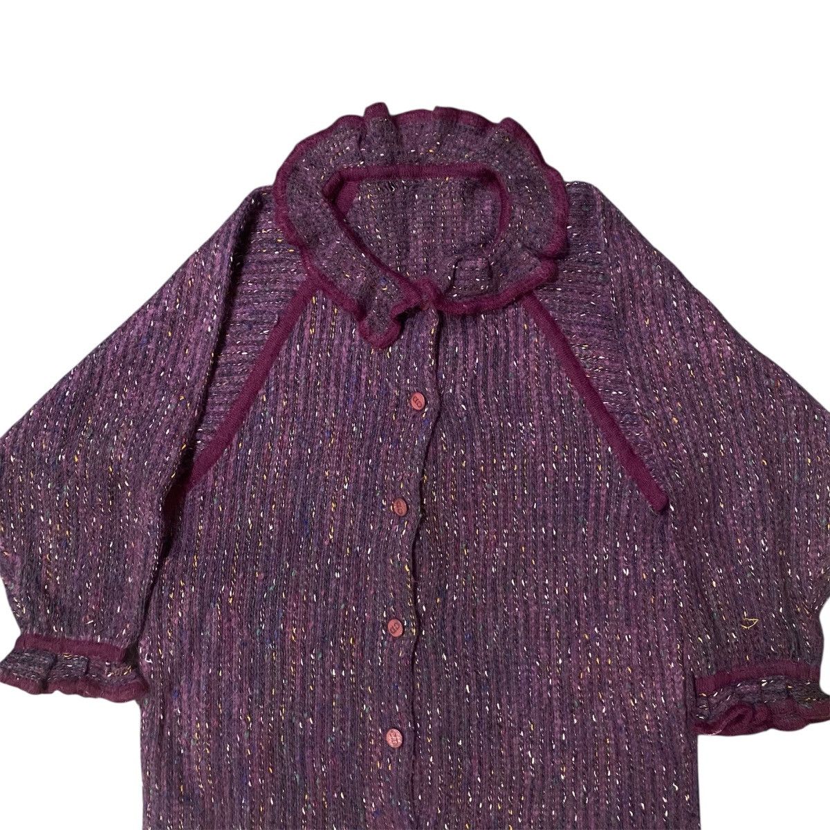 Christian Dior Monsieur Vintage Christian Dior Purple Metallic Ruffled Collar Blouse Size L / US 10 / IT 46 - 4 Thumbnail