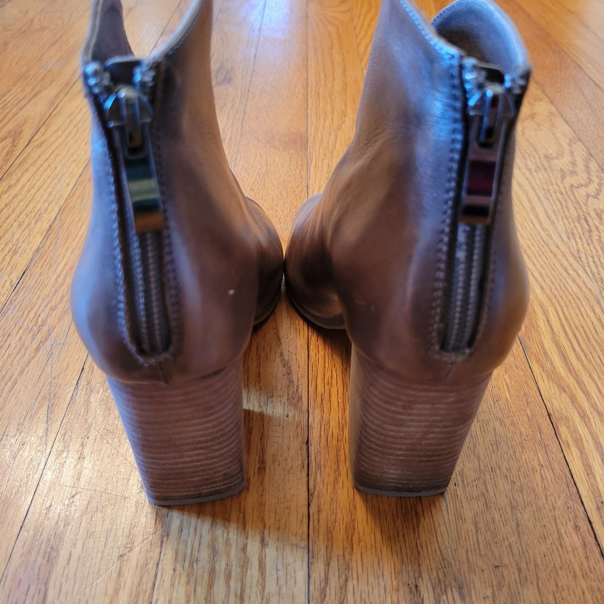 Other Antelope Leather Peep Toe Ankle Boots Block Heel 39 Back Zip Size US 9 / IT 39 - 4 Thumbnail