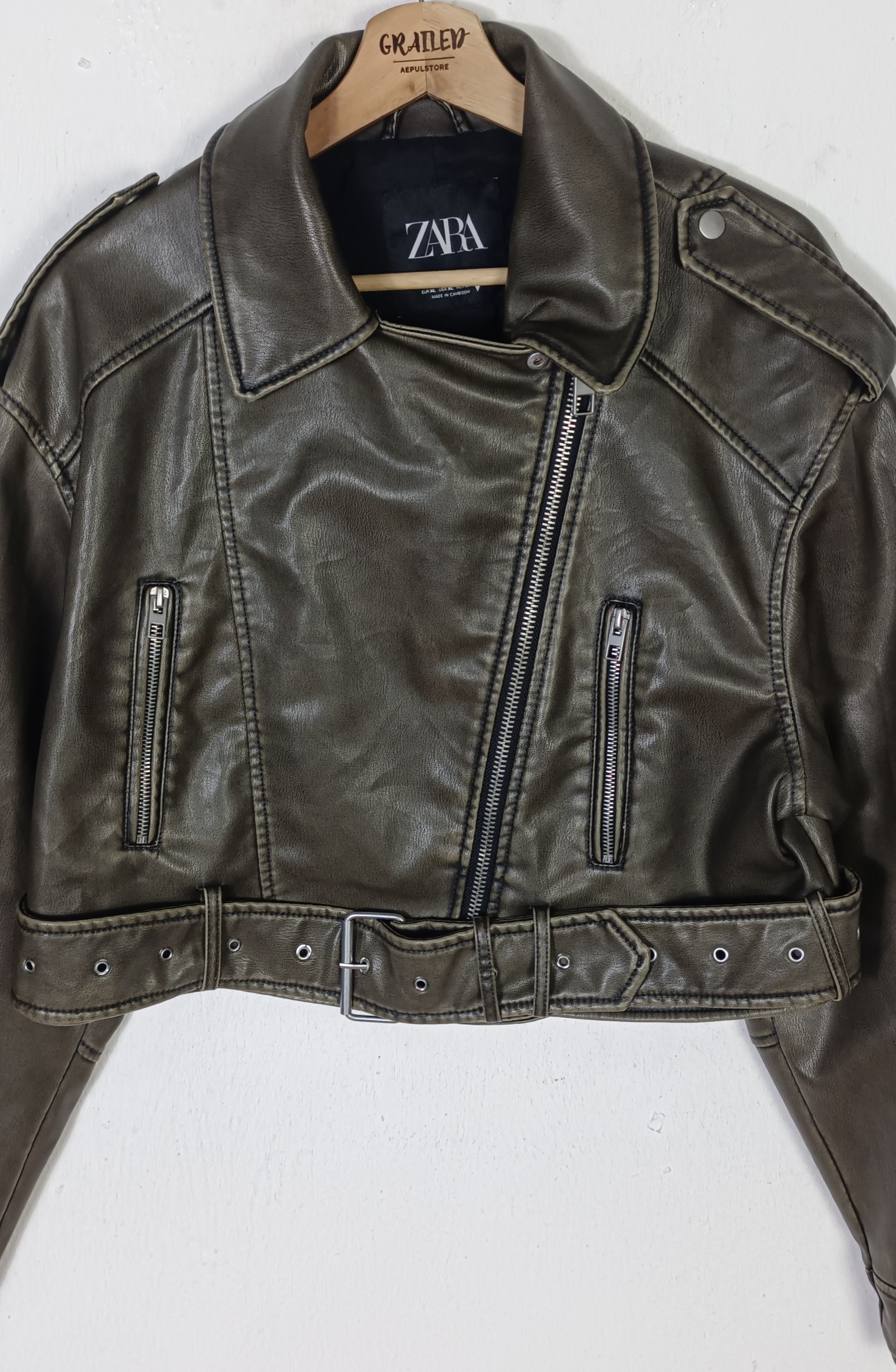 Le Grande Bleu (L.G.B.) ZARA Cropped Leather Jacket Size M / US 6-8 / IT 42-44 - 6 Thumbnail