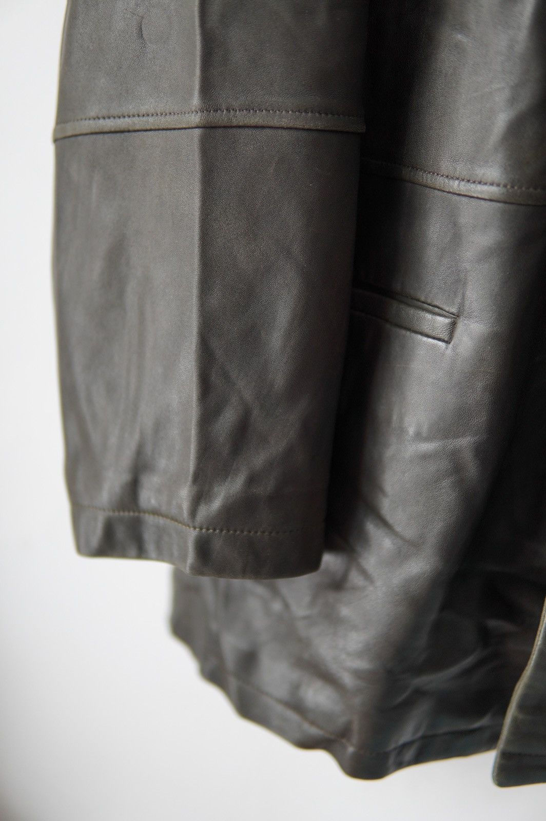 Armani Collezioni 1990s Armani Collezioni Runway Olive Leather Jacket Size US L / EU 52-54 / 3 - 11 Thumbnail