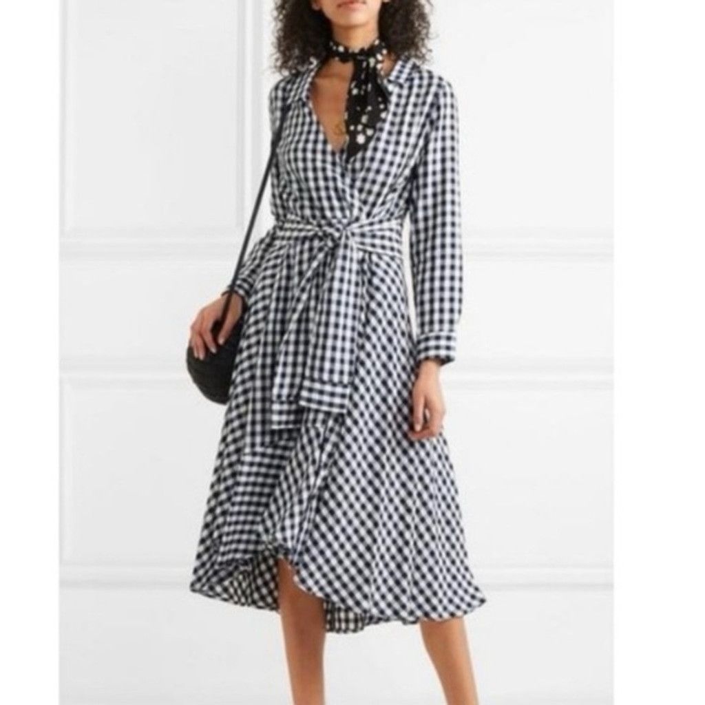 Maje Maje Raprita Navy Gingham Tie Belt Midi Wrap Dress Size 3/L Size L / US 10 / IT 46 - 2 Thumbnail