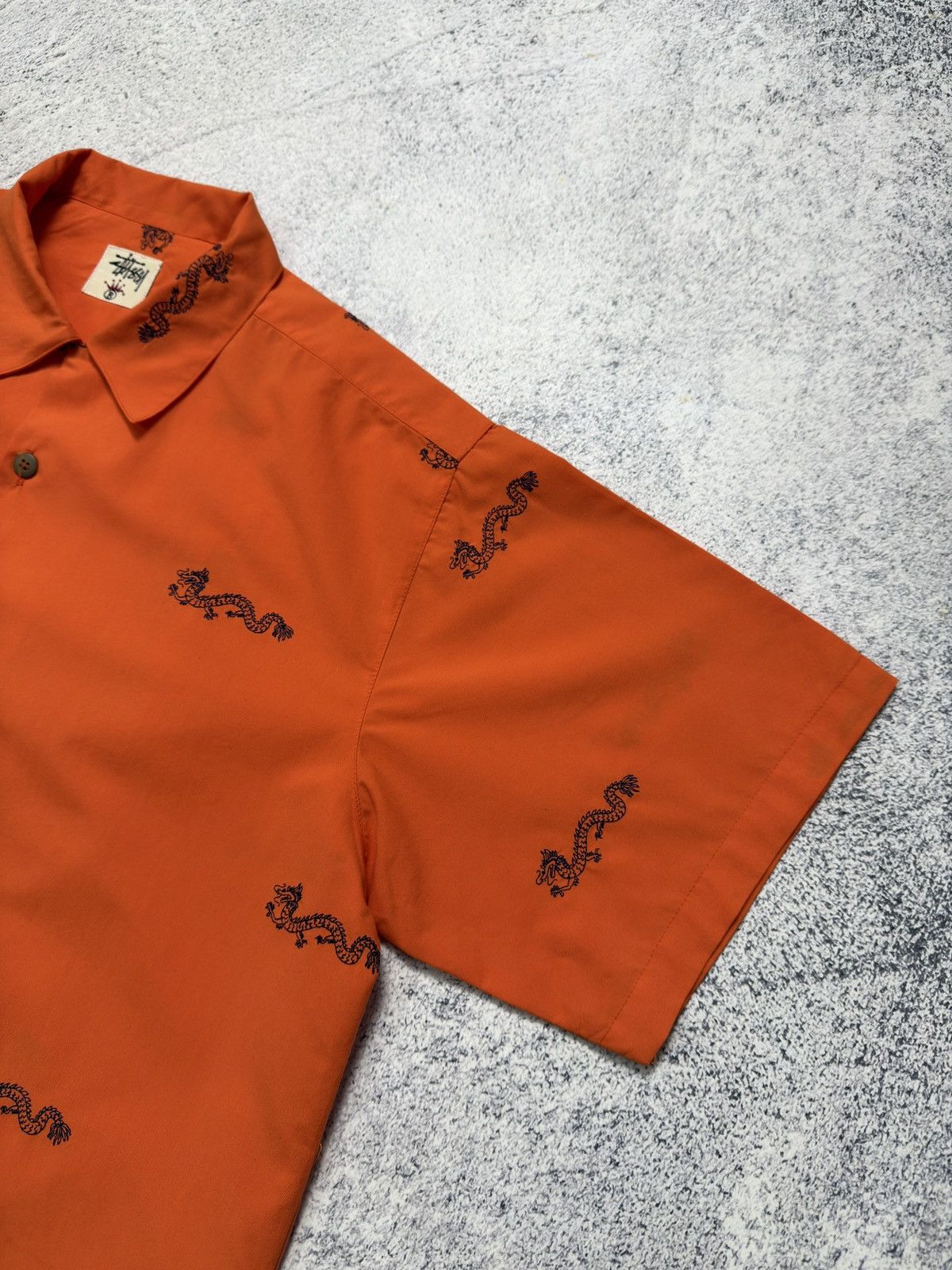 Stussy 🔥VINTAGE Y2K STUSSY DRAGON ORANGE BUTTON UP SHIRT Size US XL / EU 56 / 4 - 5 Thumbnail