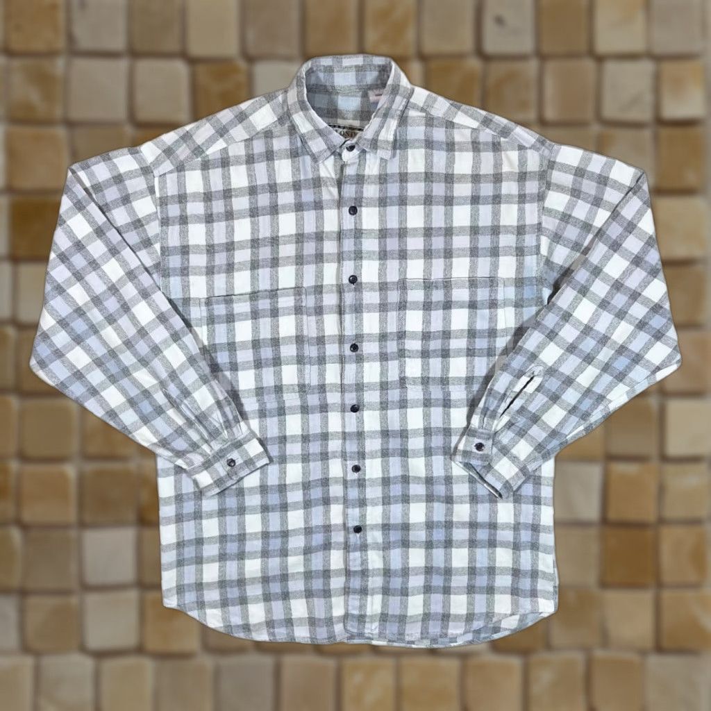 Saturdays NYC VINTAGE SATURDAYS Grey White Plaid Check Long Sleeve Flannel Shirt Large Medium Men Size US L / EU 52-54 / 3 - 1 Thumbnail