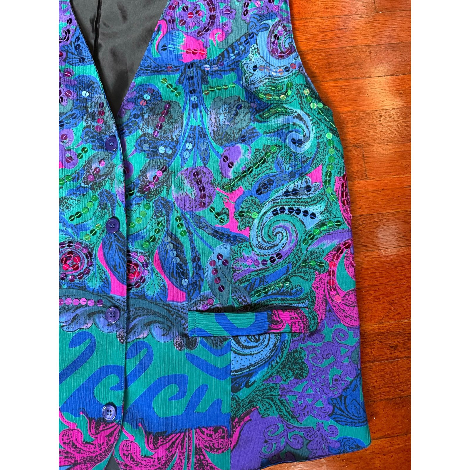 Vintage Vintage 90s Blue Pink Neon Funky Vest Jacket Med Large Size L / US 10 / IT 46 - 4 Thumbnail