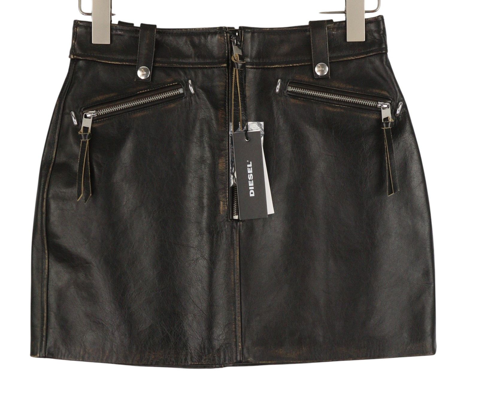 Diesel L-EMILIA W28 Black Cowhide Leather Zip Fly Mini Skirt 41312 Size 28" / US 6 / IT 42 - 2 Thumbnail