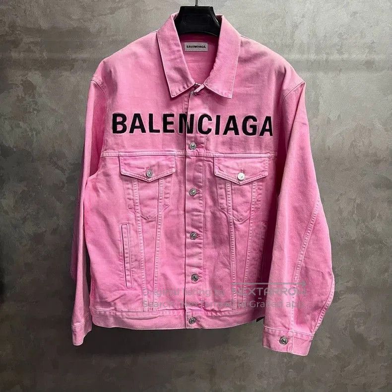 Balenciaga Balenciaga Pink Logo Print Denim Jacket. Size US XS / EU 42 / 0 - 1 Thumbnail