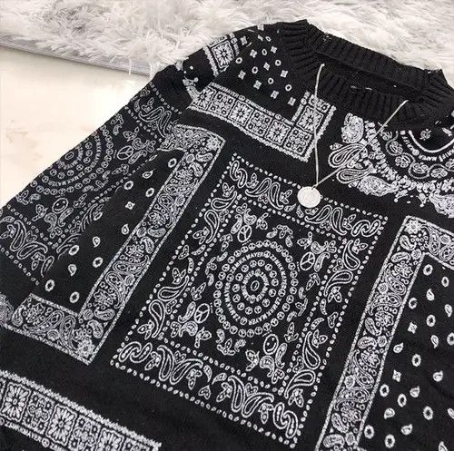 Japanese Brand Black distressed paisley bandana sweater jumper knitwear Size US L / EU 52-54 / 3 - 4 Thumbnail