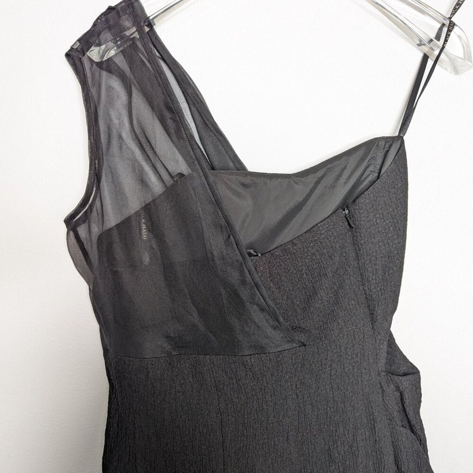 Black Halo Black Halo Black One Shoulder Mini Dress Side Ruching Sheer Size S / US 4 / IT 40 - 10 Thumbnail