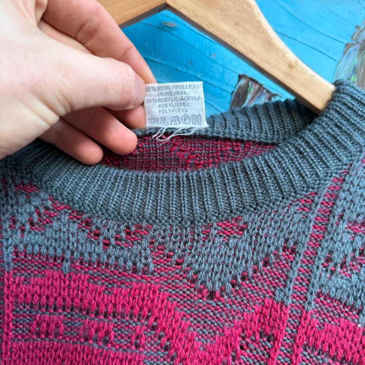 Vintage Vintage 90s Wool Jumper Grey Burgandy Size US L / EU 52-54 / 3 - 6 Thumbnail
