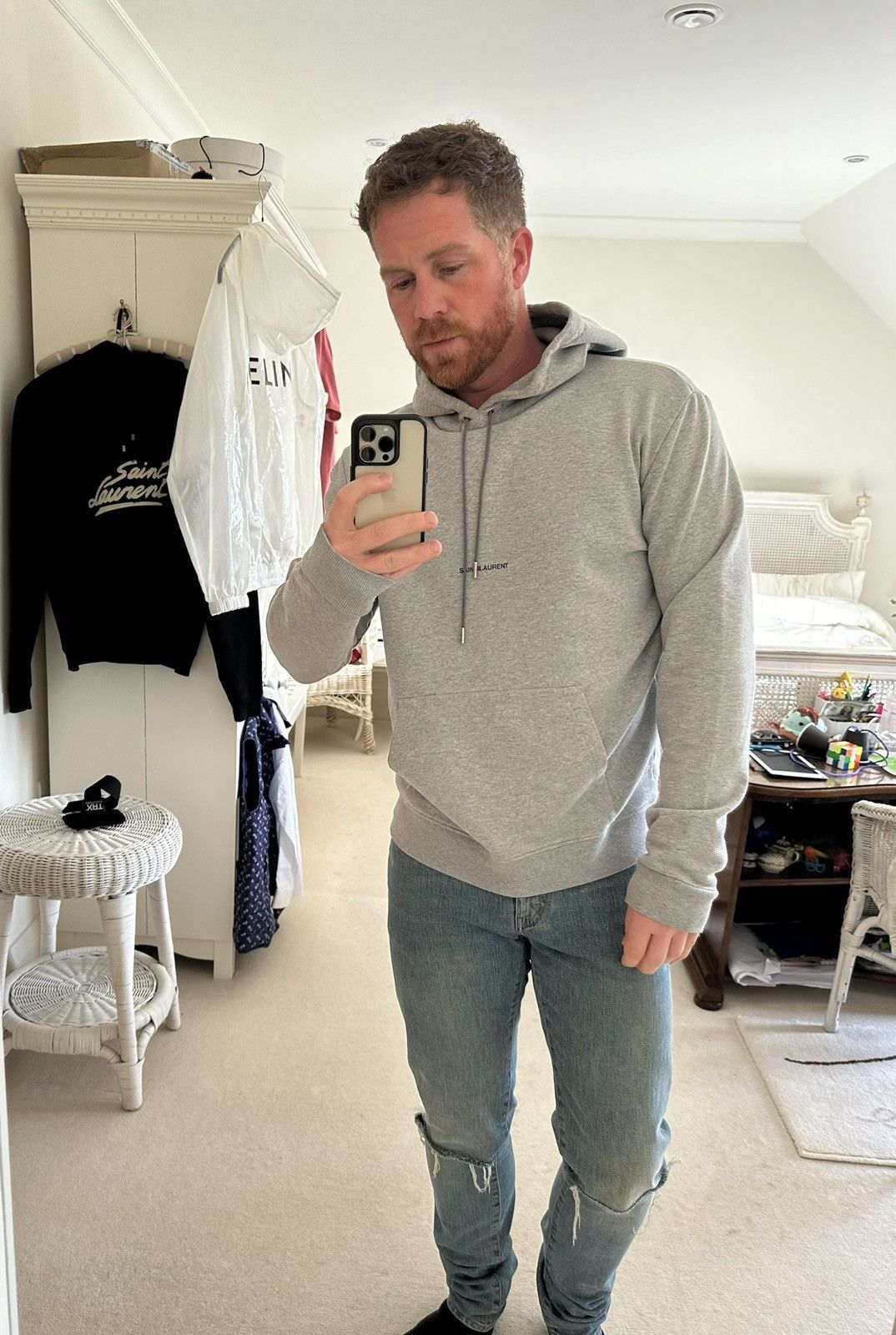 Saint Laurent Paris $990 Saint Laurent Rive Gauche logo hoodie rare XXL grey Size US XXL / EU 58 / 5 - 3 Thumbnail